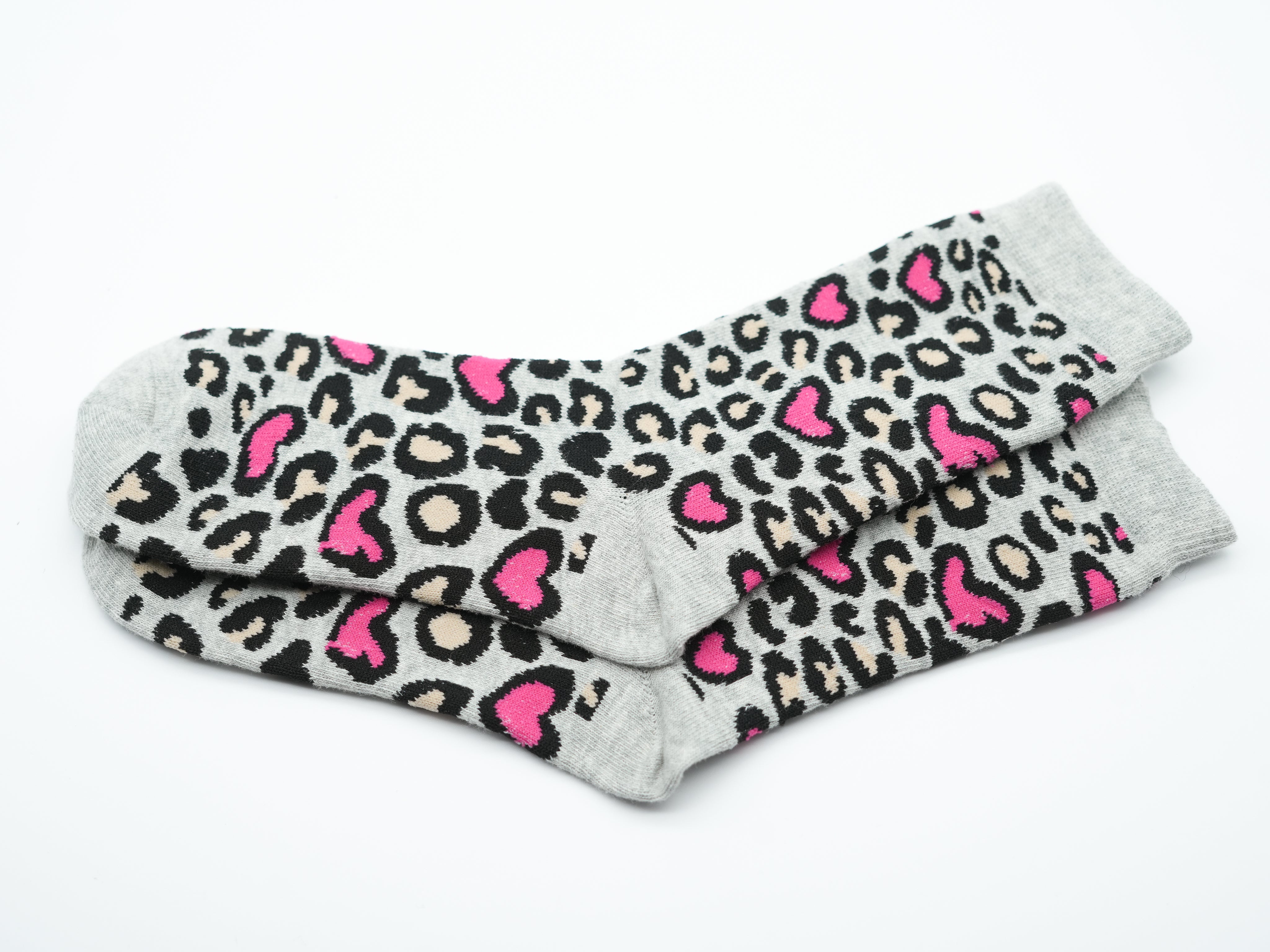 Socken ~leo~ Grau mit pinken Herzen