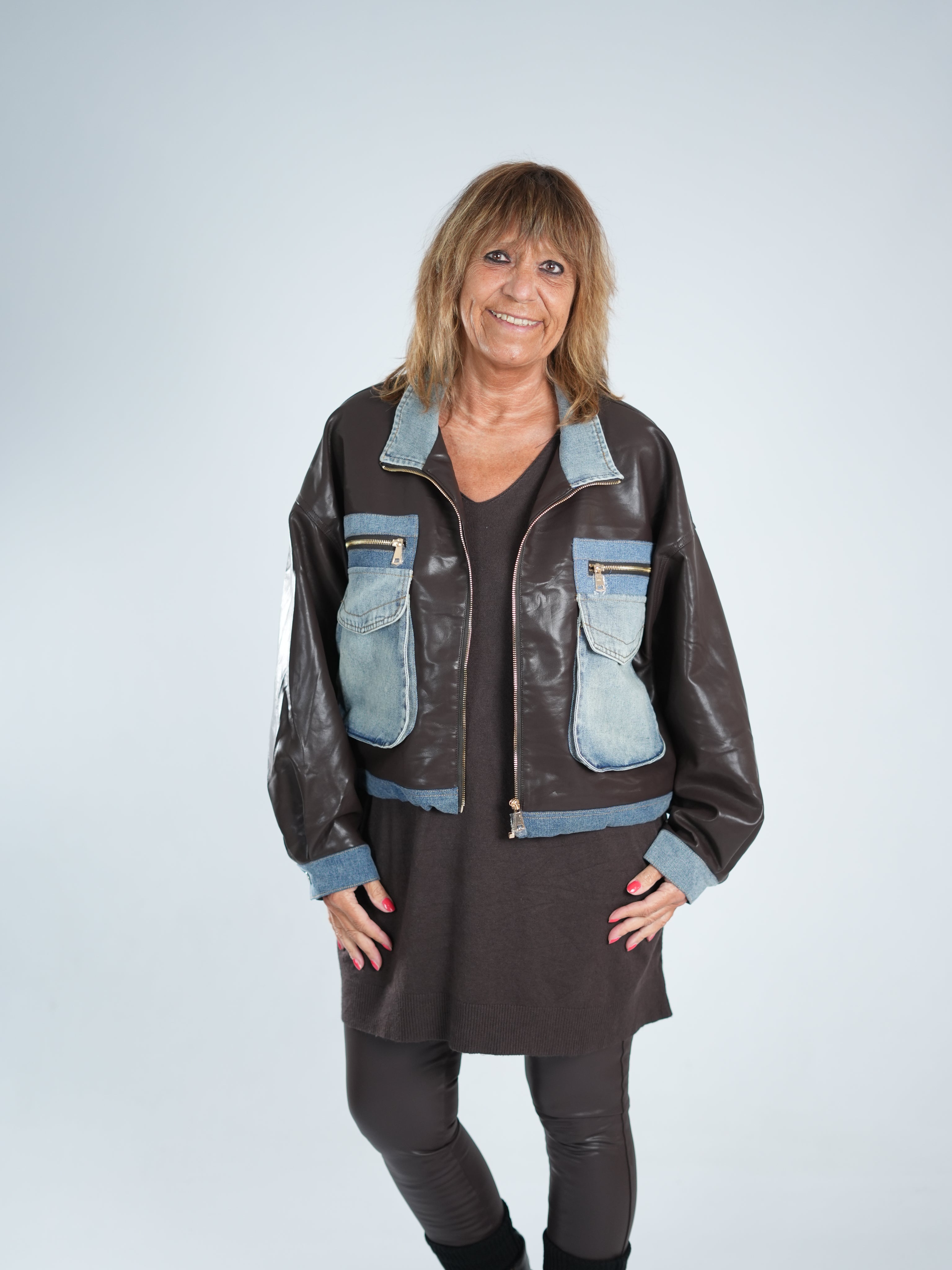 oversize Kunstlederjacke ~jeans~ One Size (ca Größe 38 "oversize" -44) Schoko