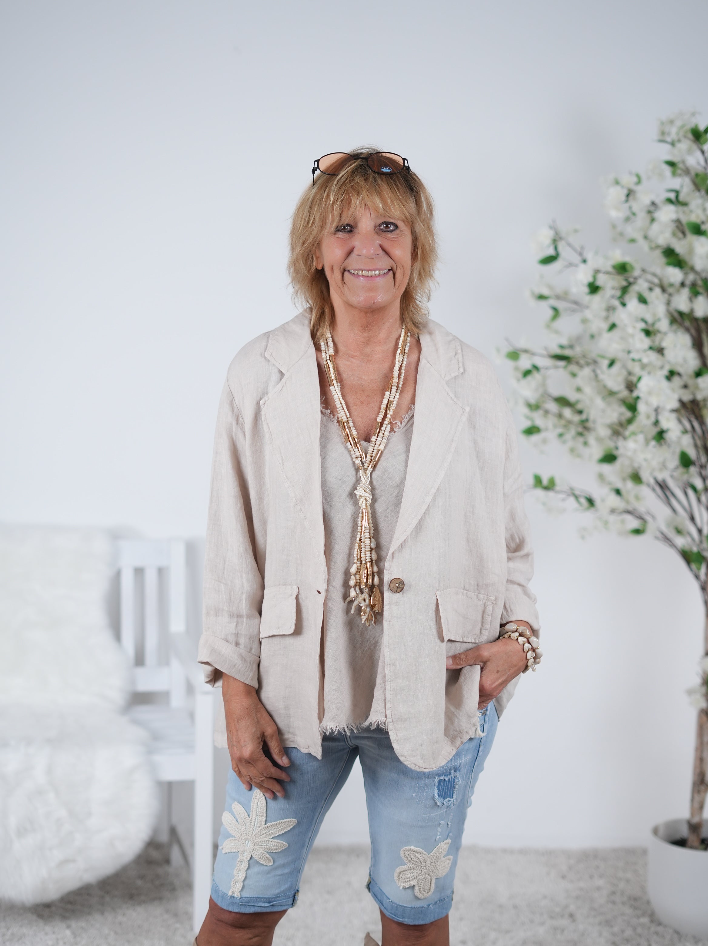 lässiger Leinen Blazer, unifarben Einheitsgröße (ca Gr. 40 "oversize"-44) Beige