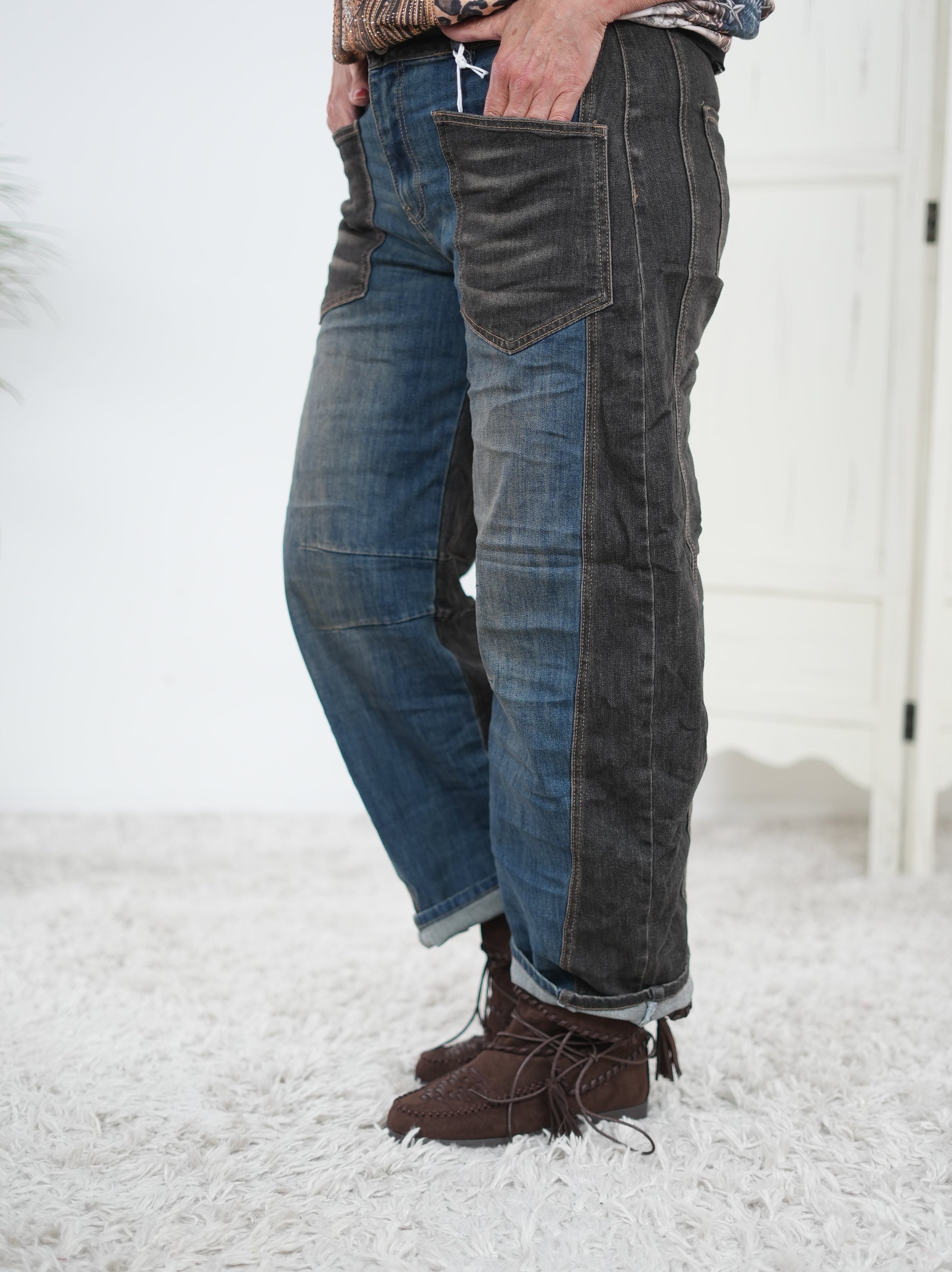 Lässige Barrel Jeans, zweifarbig