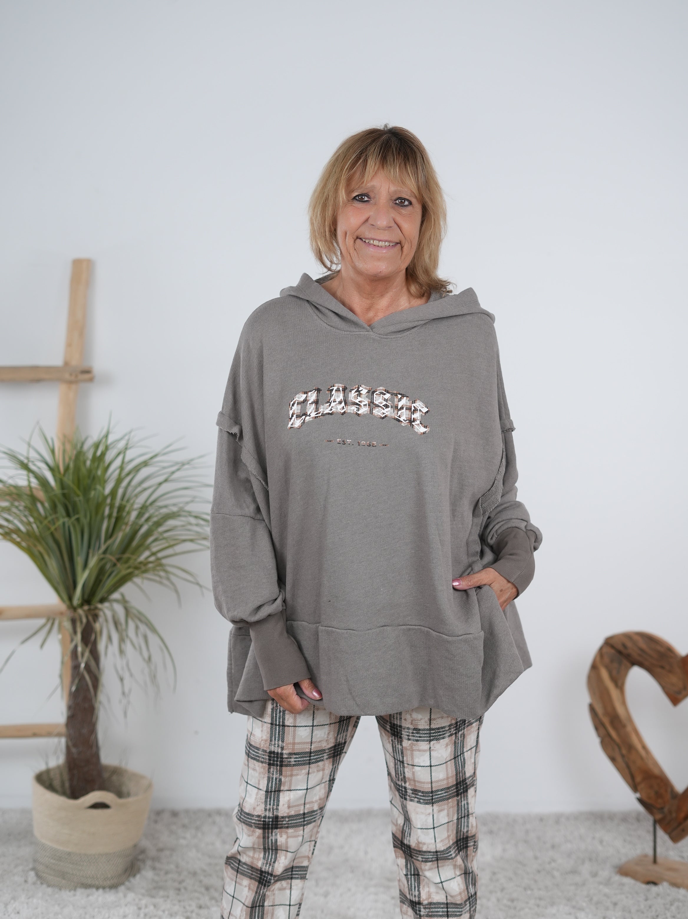 oversize Hoody mit 3D Print Taupe