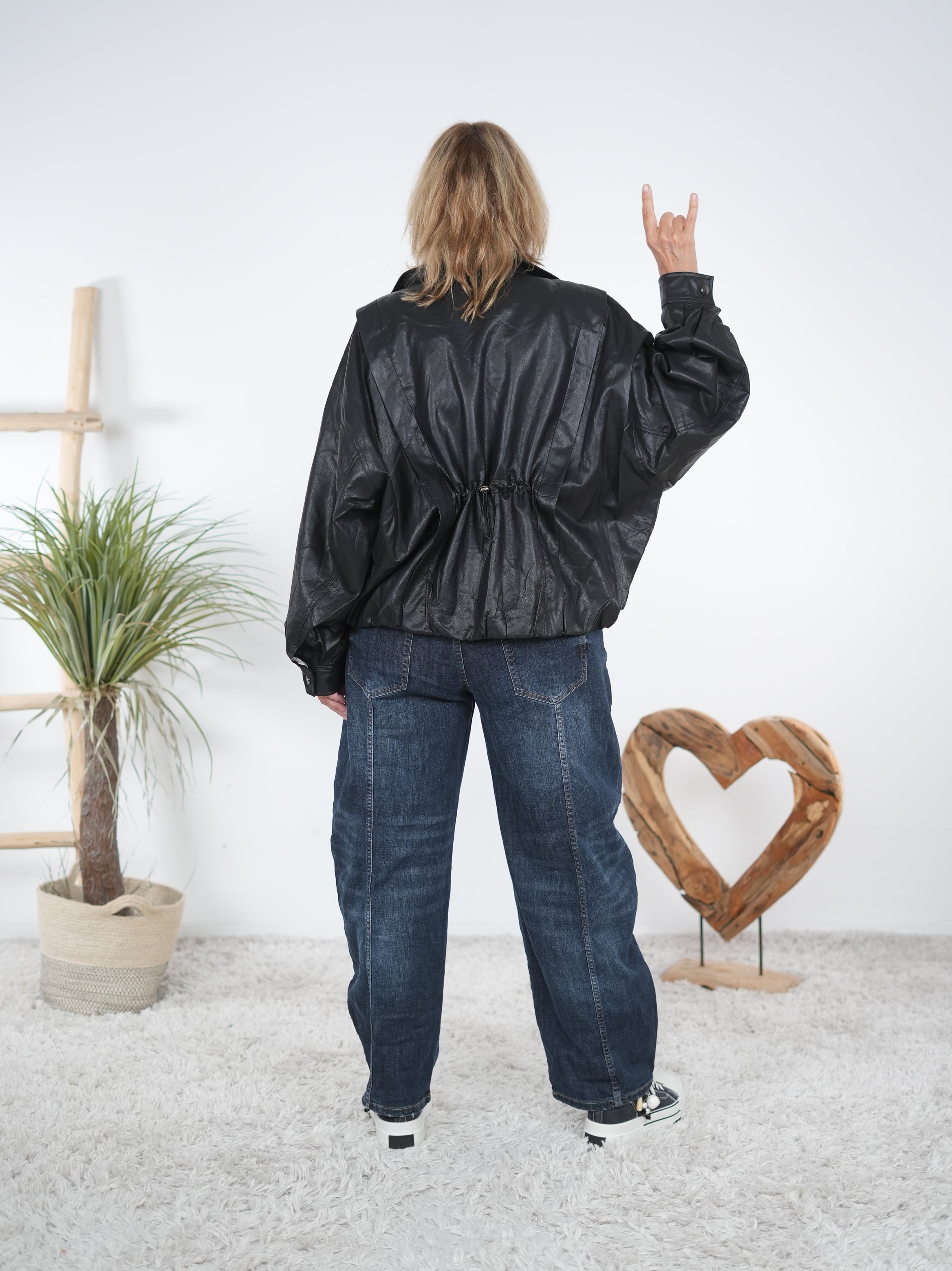 Oversize Leder-Imitat Jacke