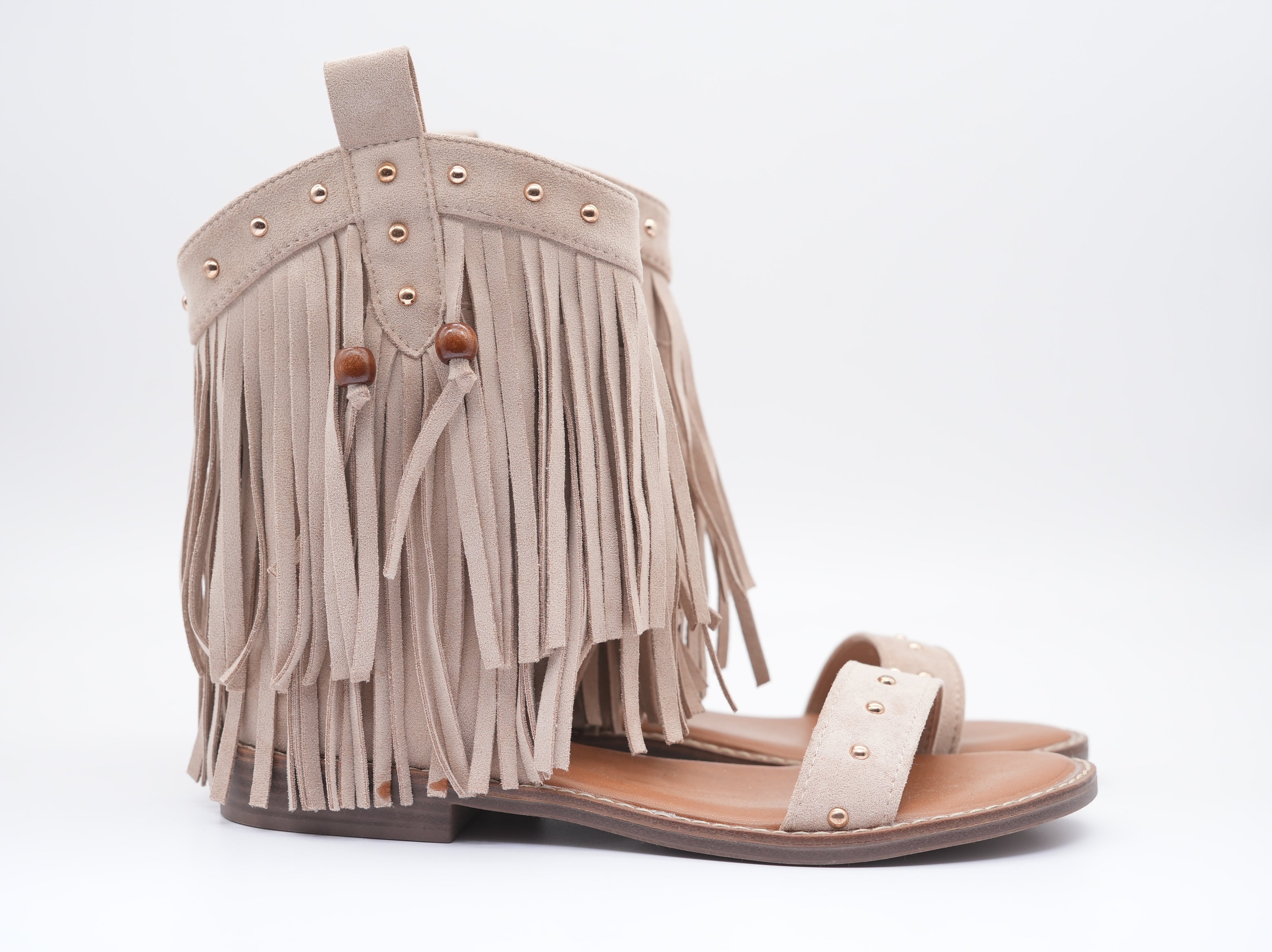 Sandalen mit Fransen Beige