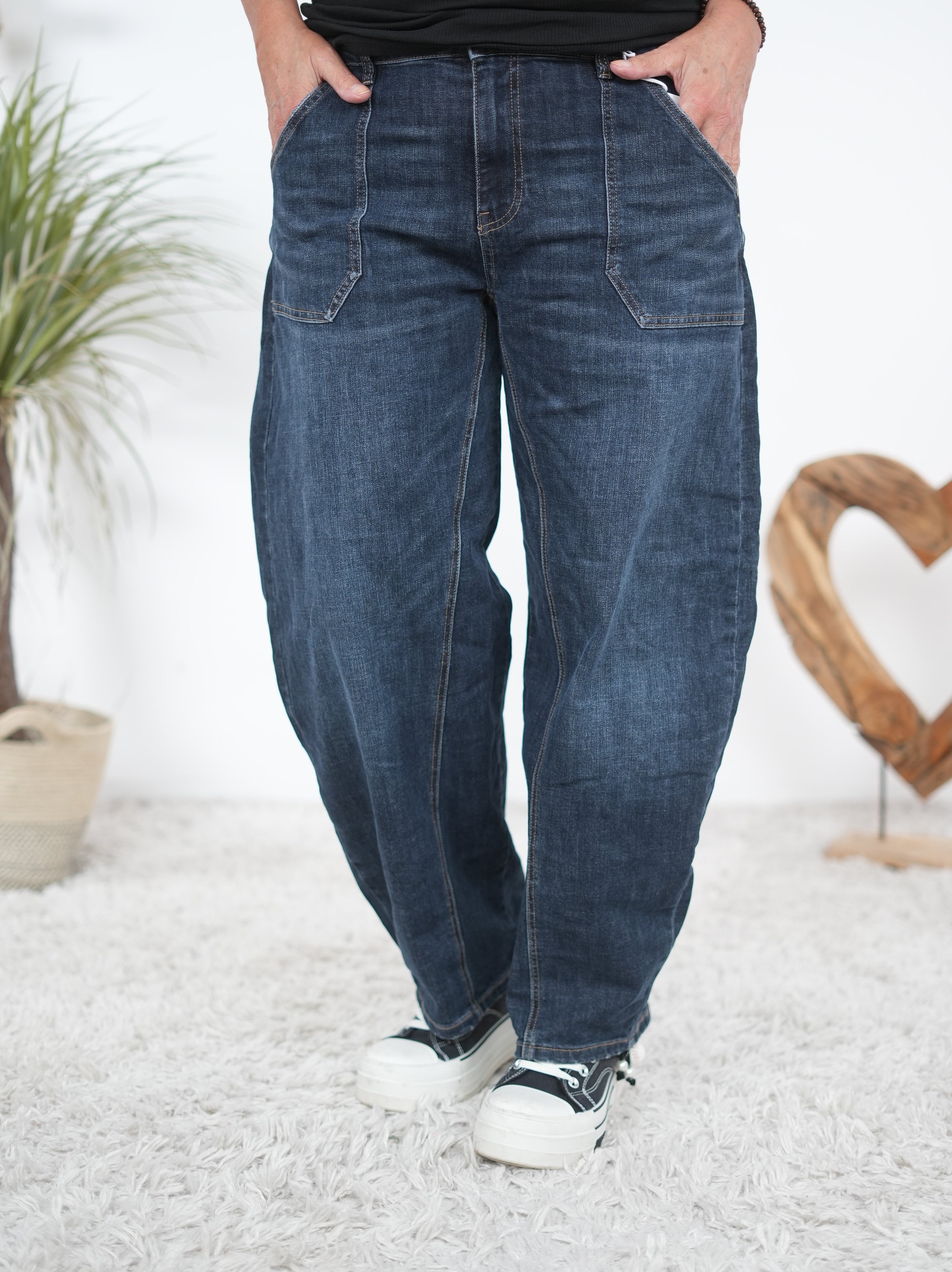Weite Barrel Jeans, dark blue