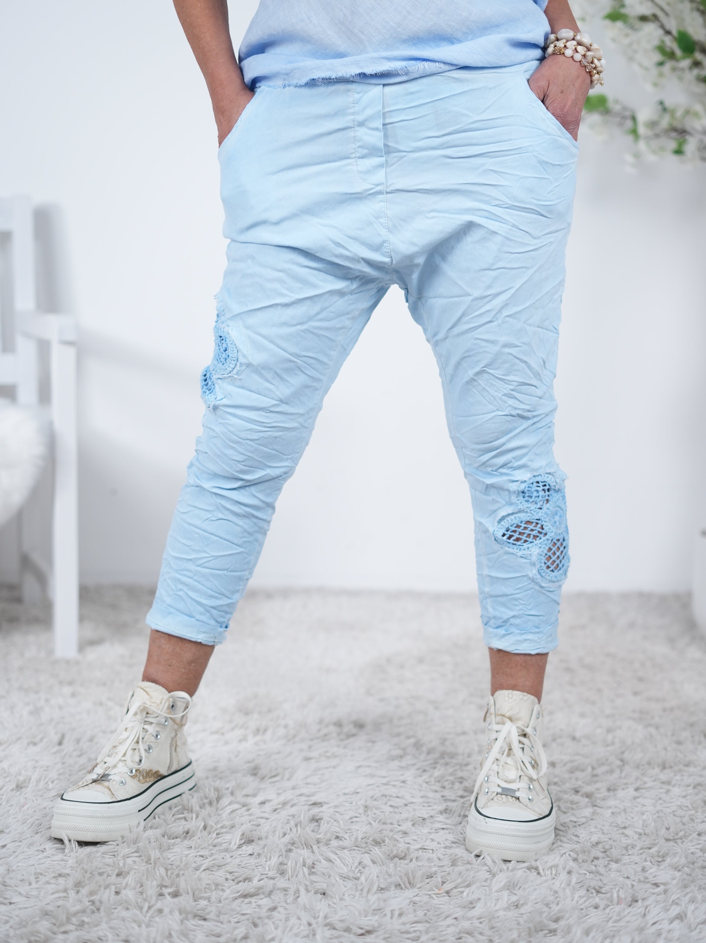 Baggy mit Häkeleinsatz am Beinabschluss Einheitsgröße (ca Gr. 38-44) Blau
