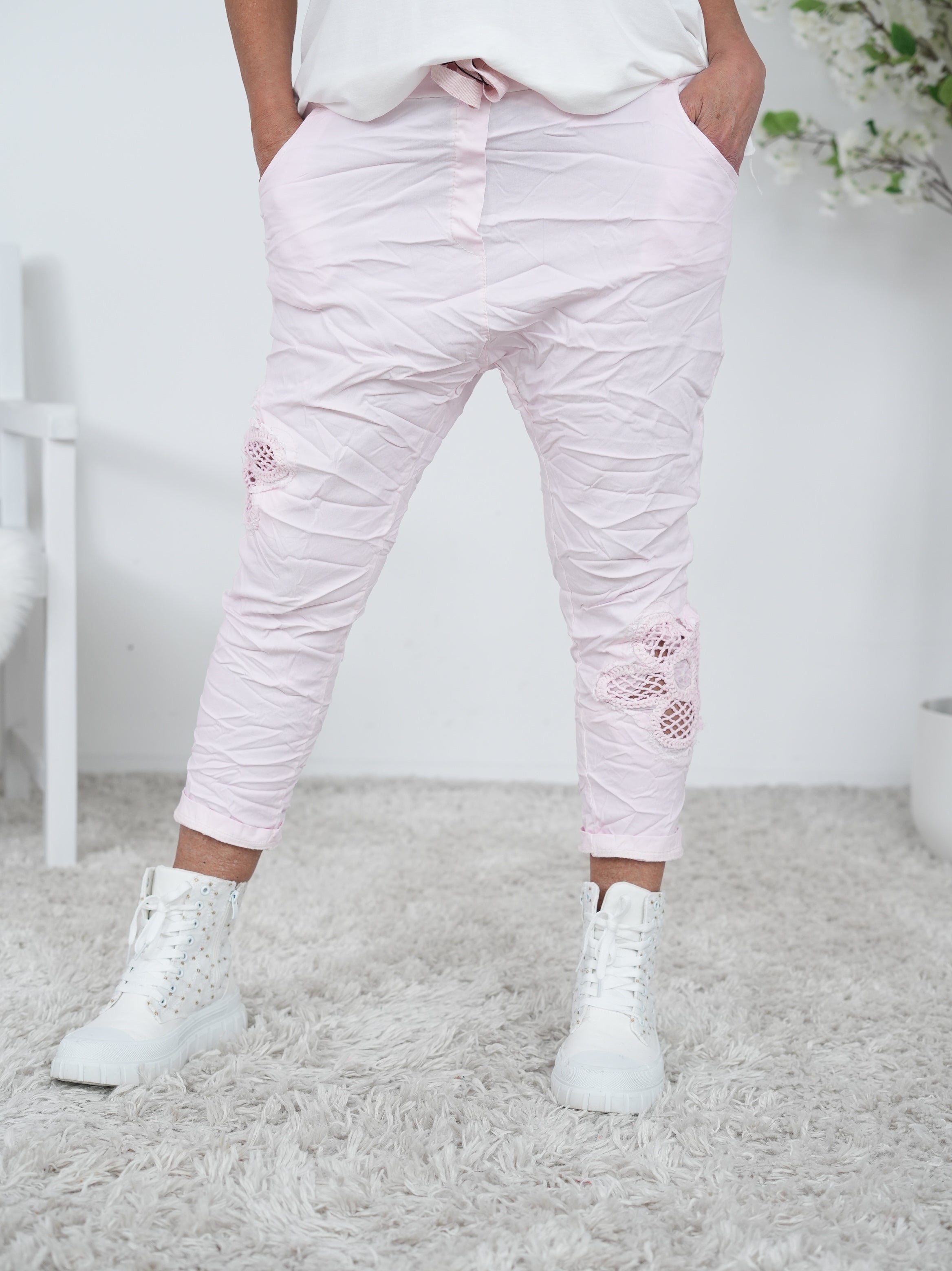 Baggy mit Häkeleinsatz am Beinabschluss Einheitsgröße (ca Gr. 38-44) Rosa