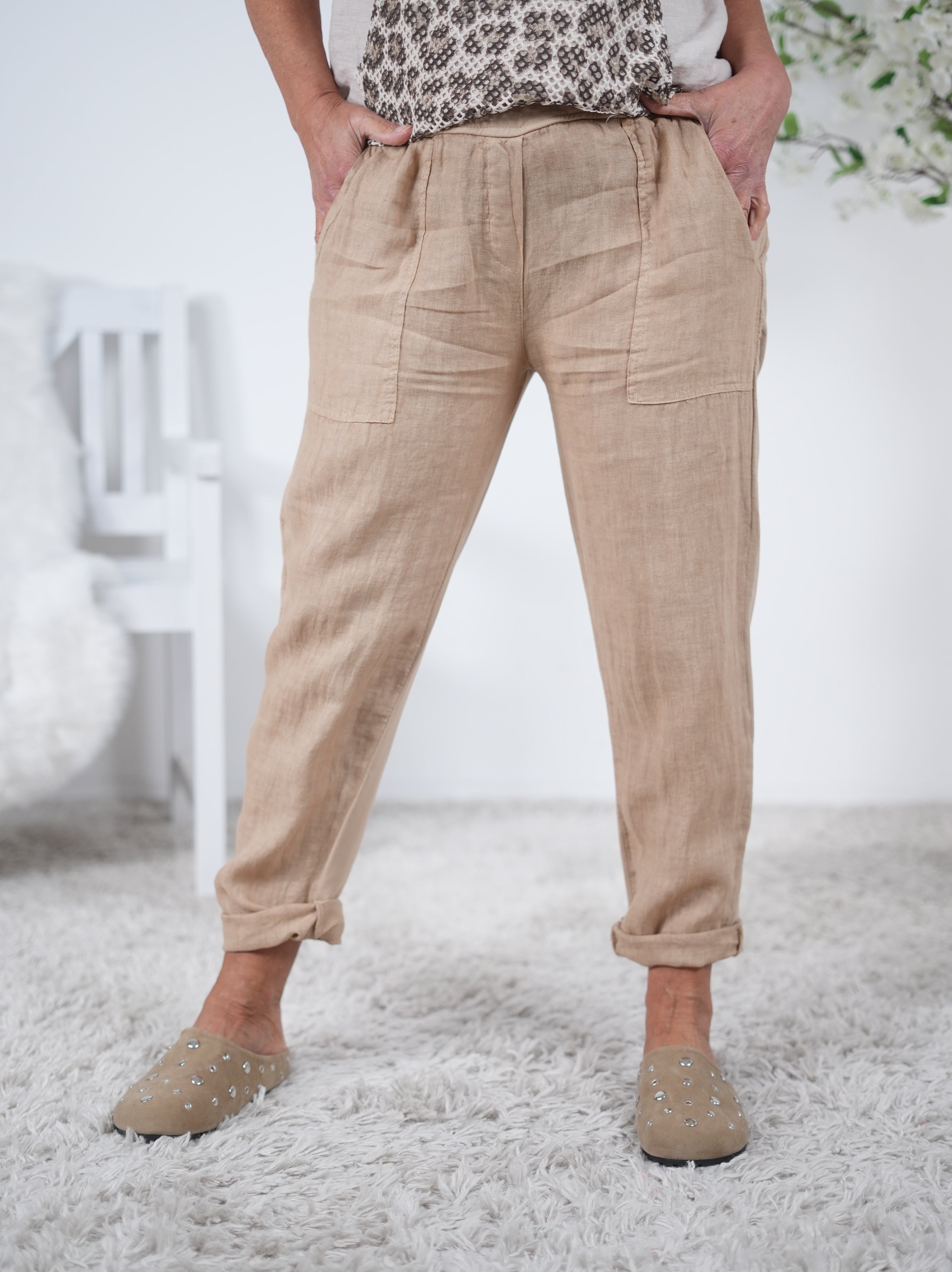 Bequeme Pants im Materialmix Camel