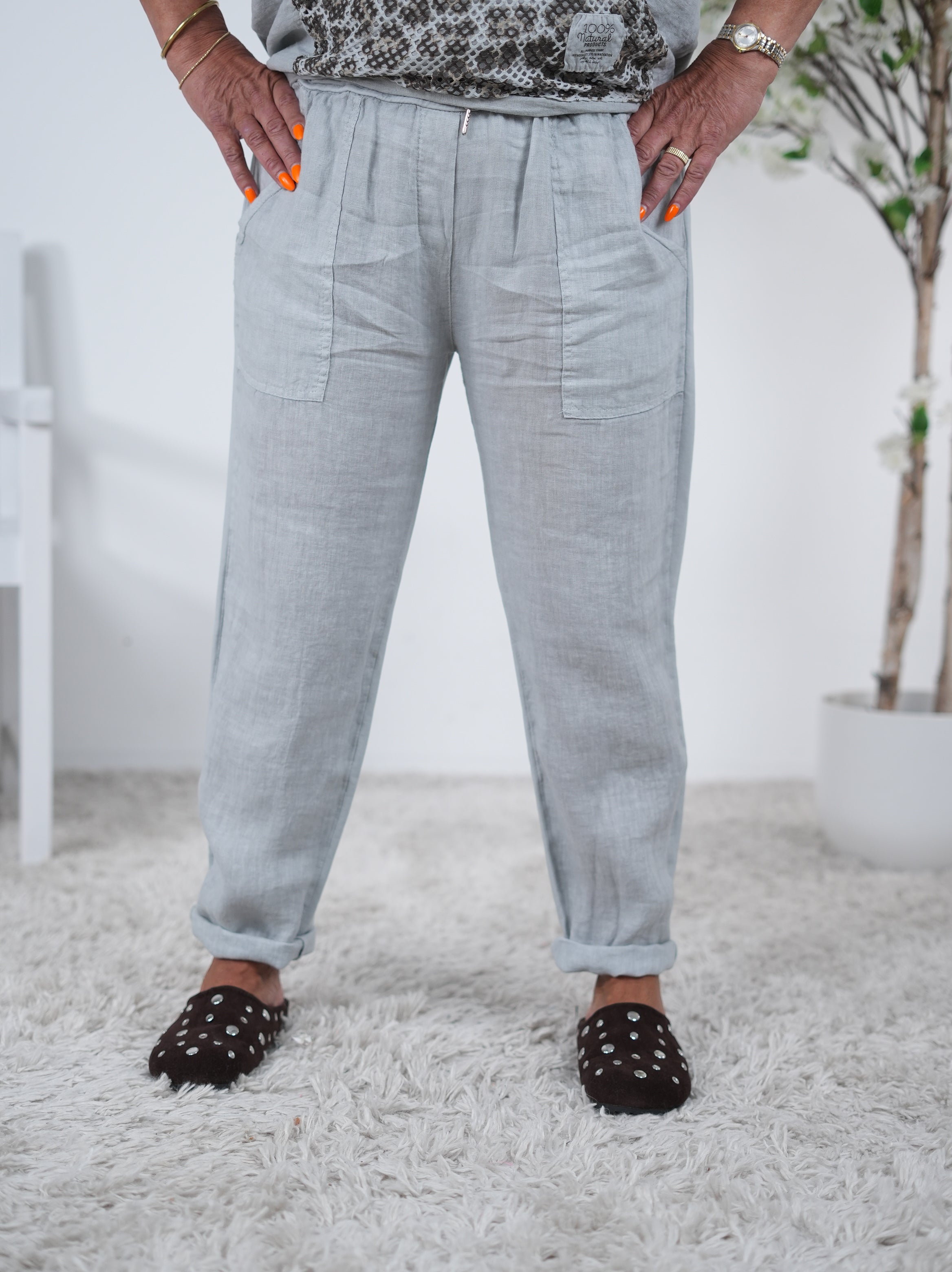 Bequeme Pants im Materialmix Grau