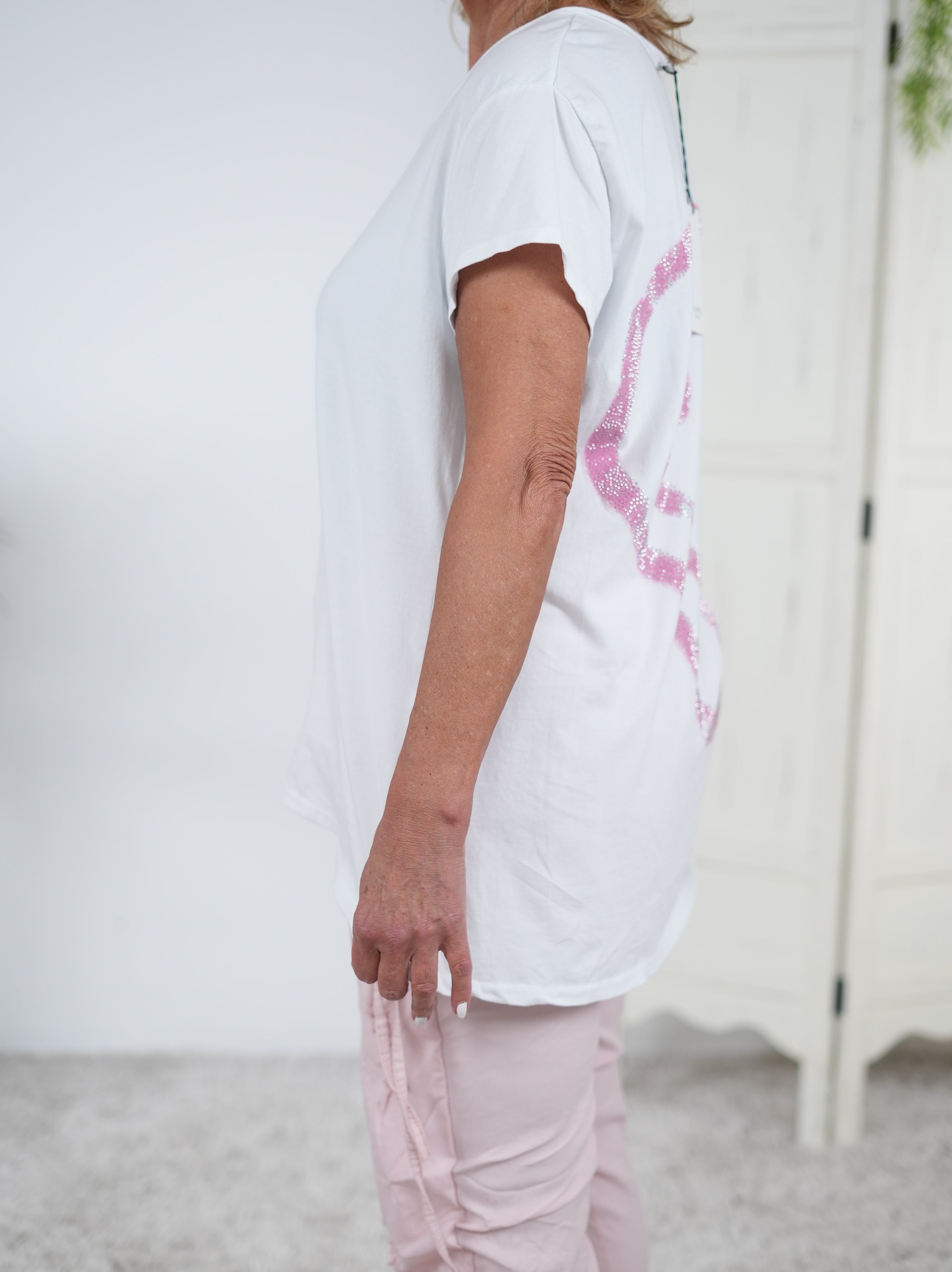 lässiges Shirt mit Smile Schriftzug in Strasssteinen