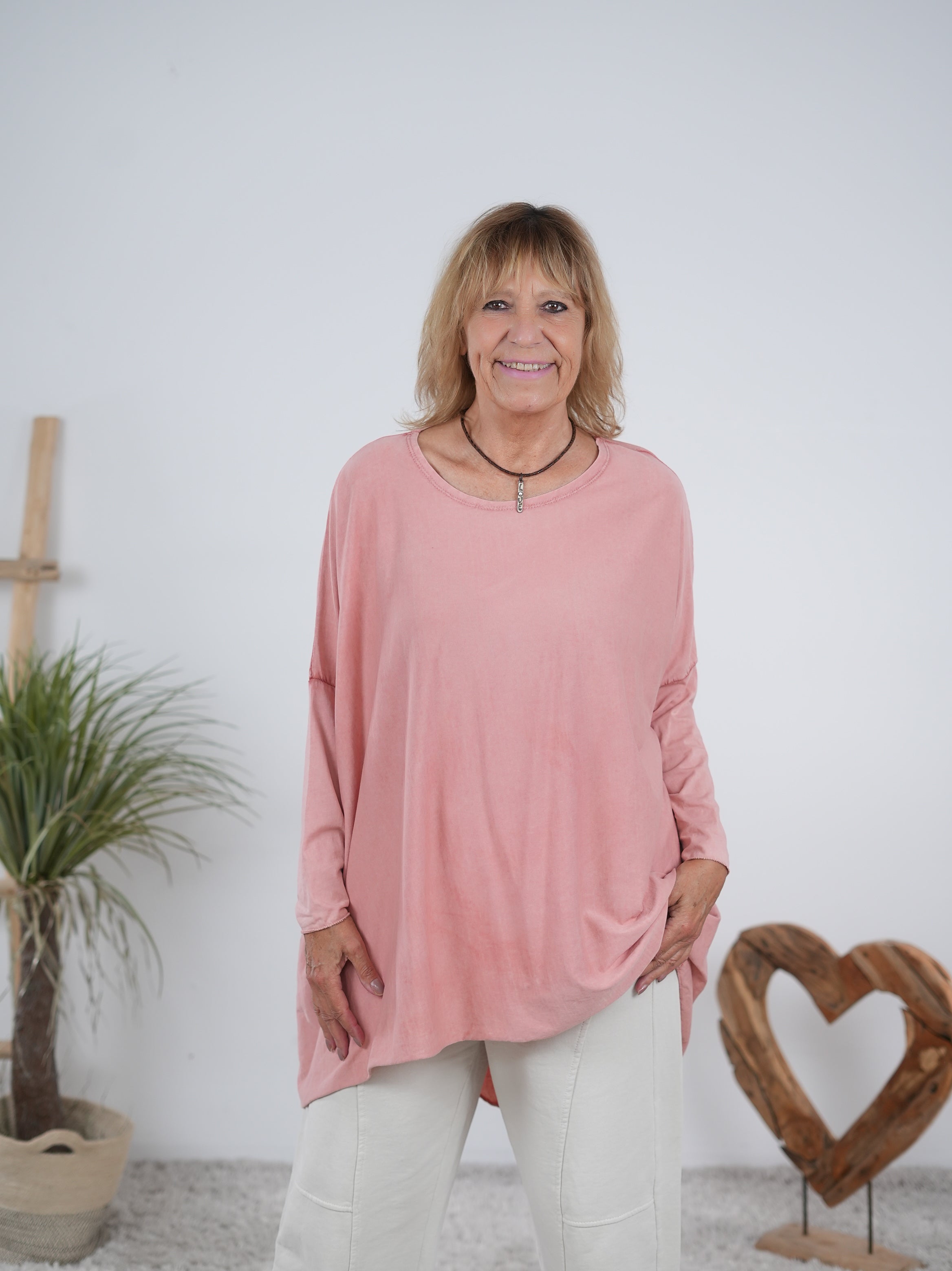 langarm Shirt im Vokuhila Schnitt Lachs