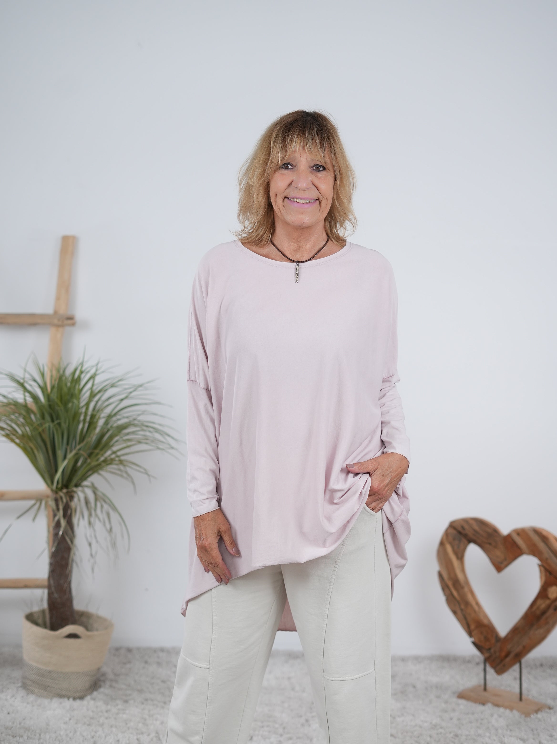 langarm Shirt im Vokuhila Schnitt Rosa