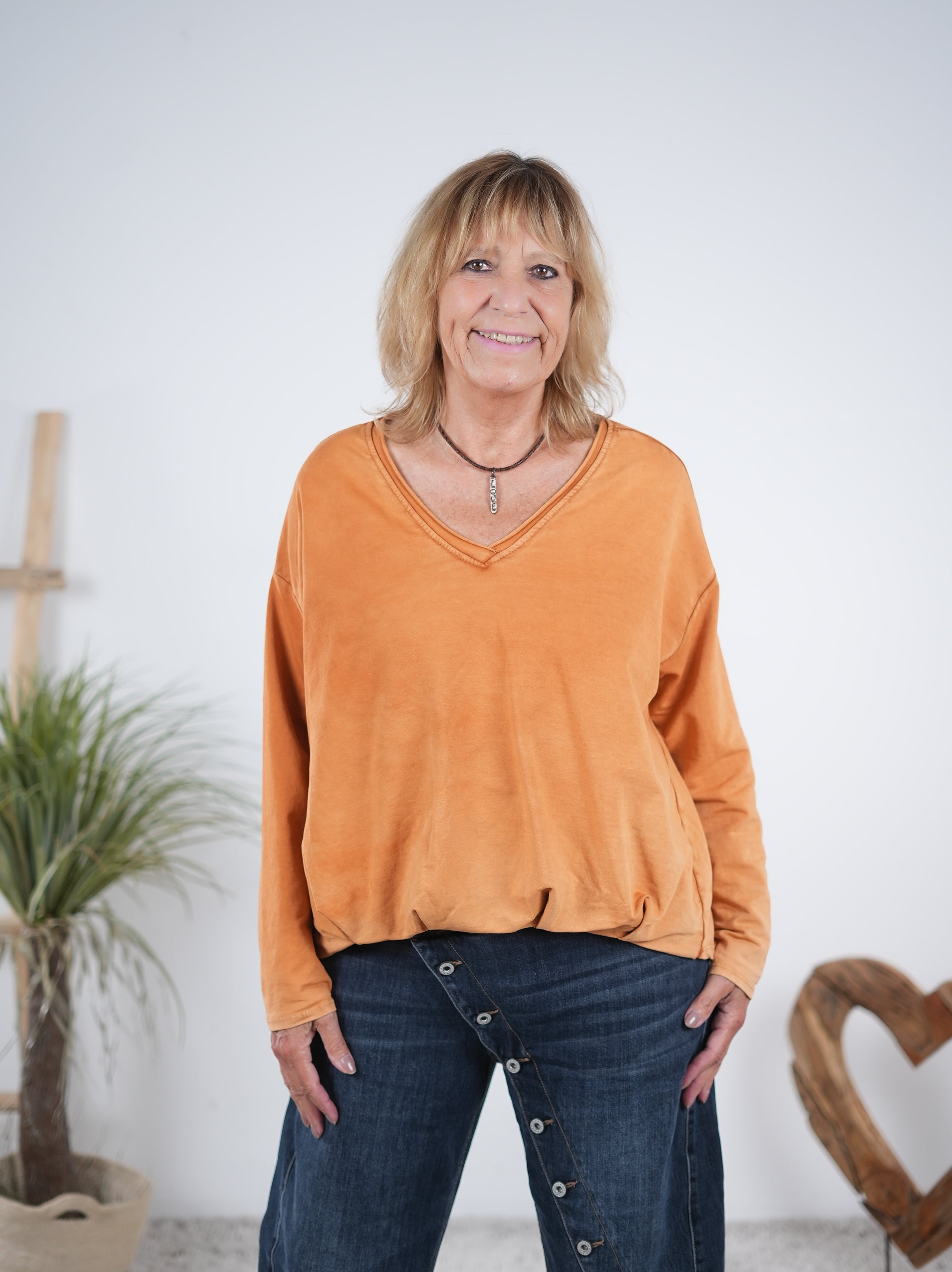 Langarm Shirt mit Ballon Abschluss Curry
