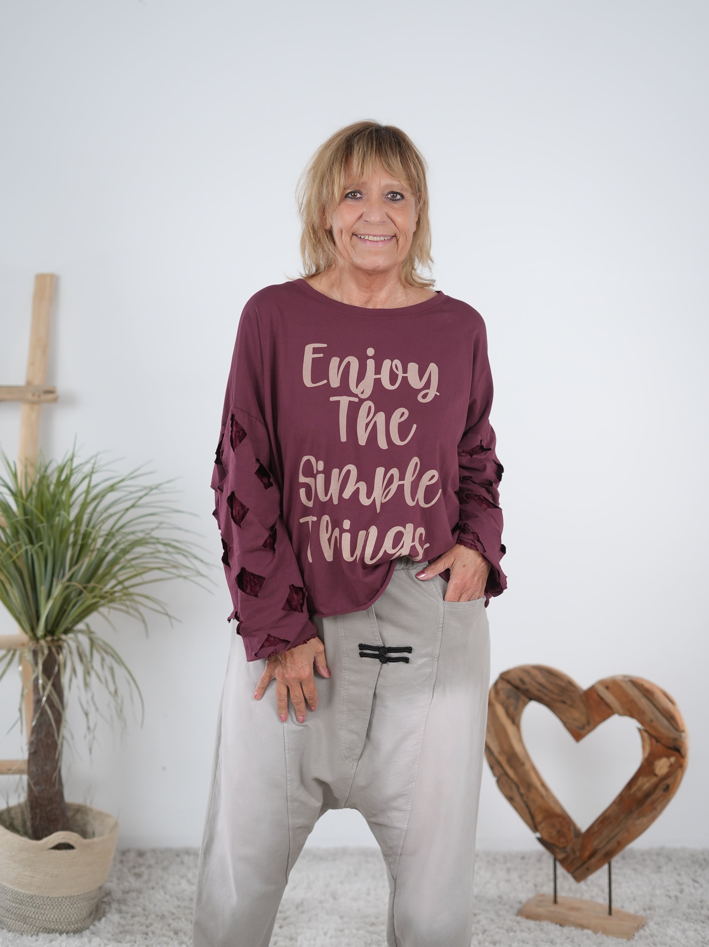 langarm Shirt Schriftzug und auffälligen Ärmeln