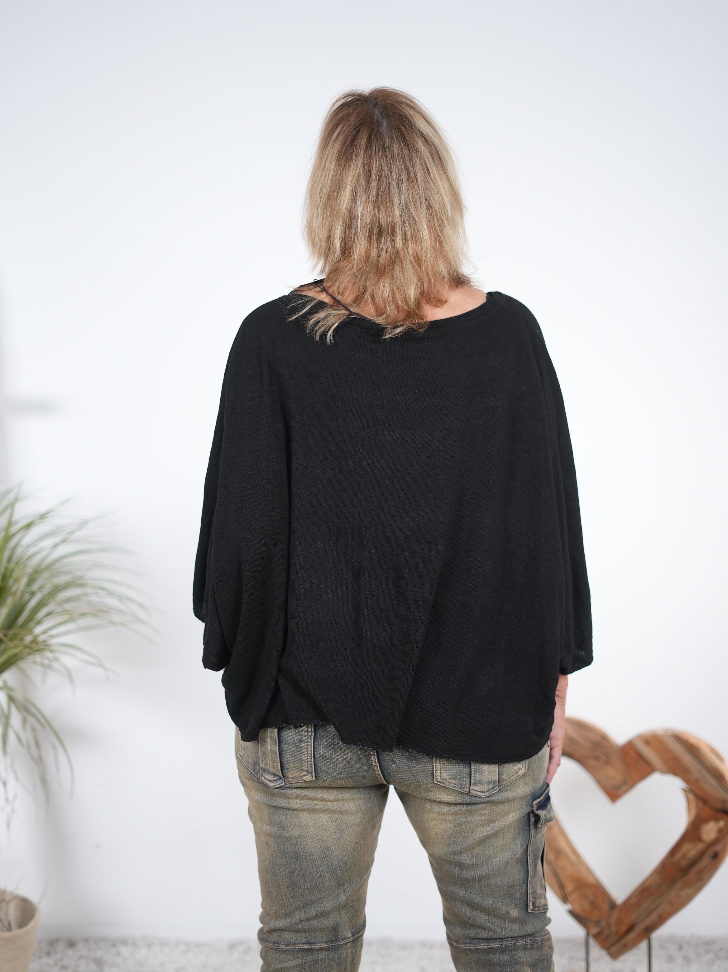 leichtes Poncho Shirt mit Schriftzug