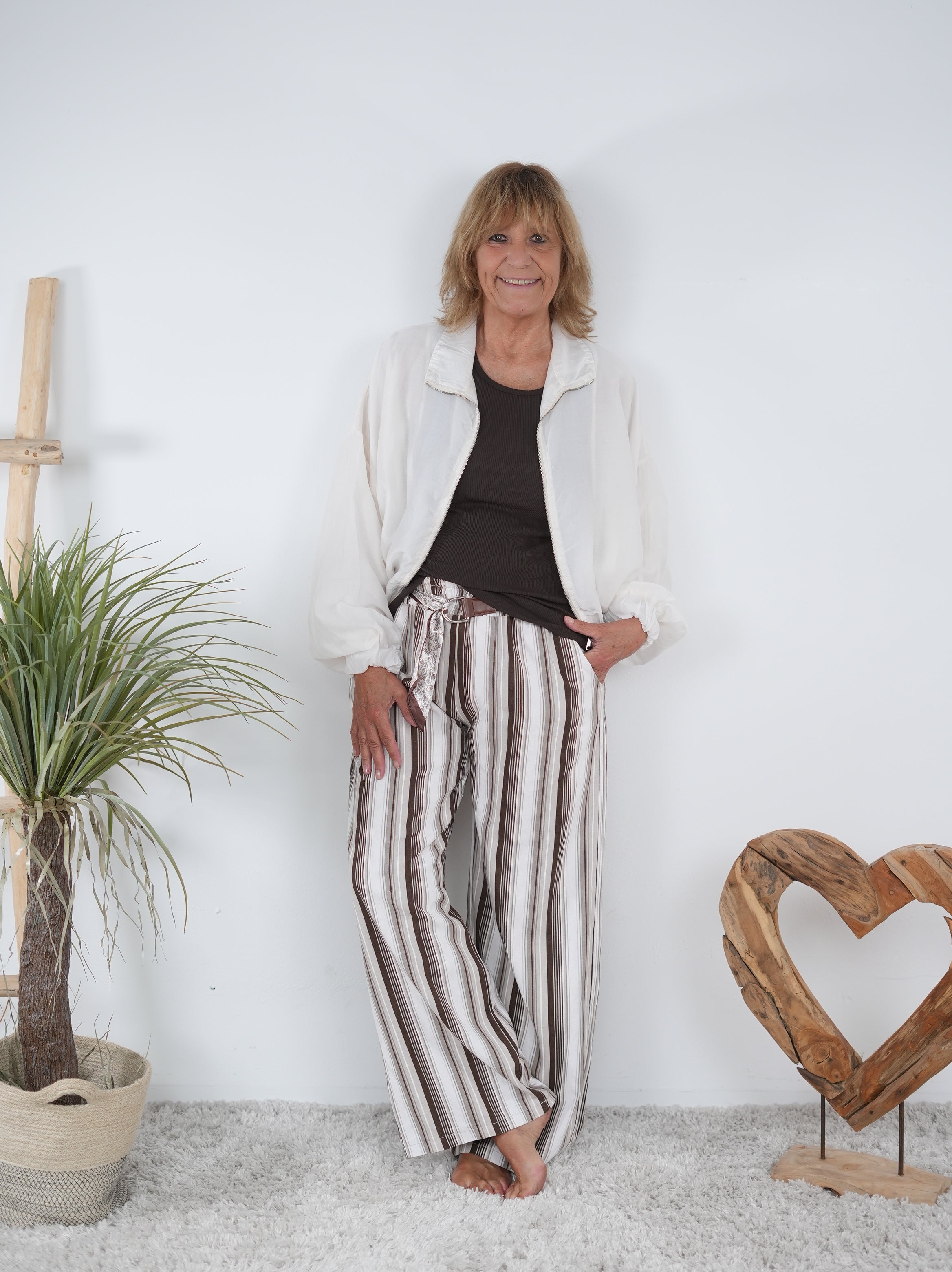 Marlene Hose in Streifen aus Leinen