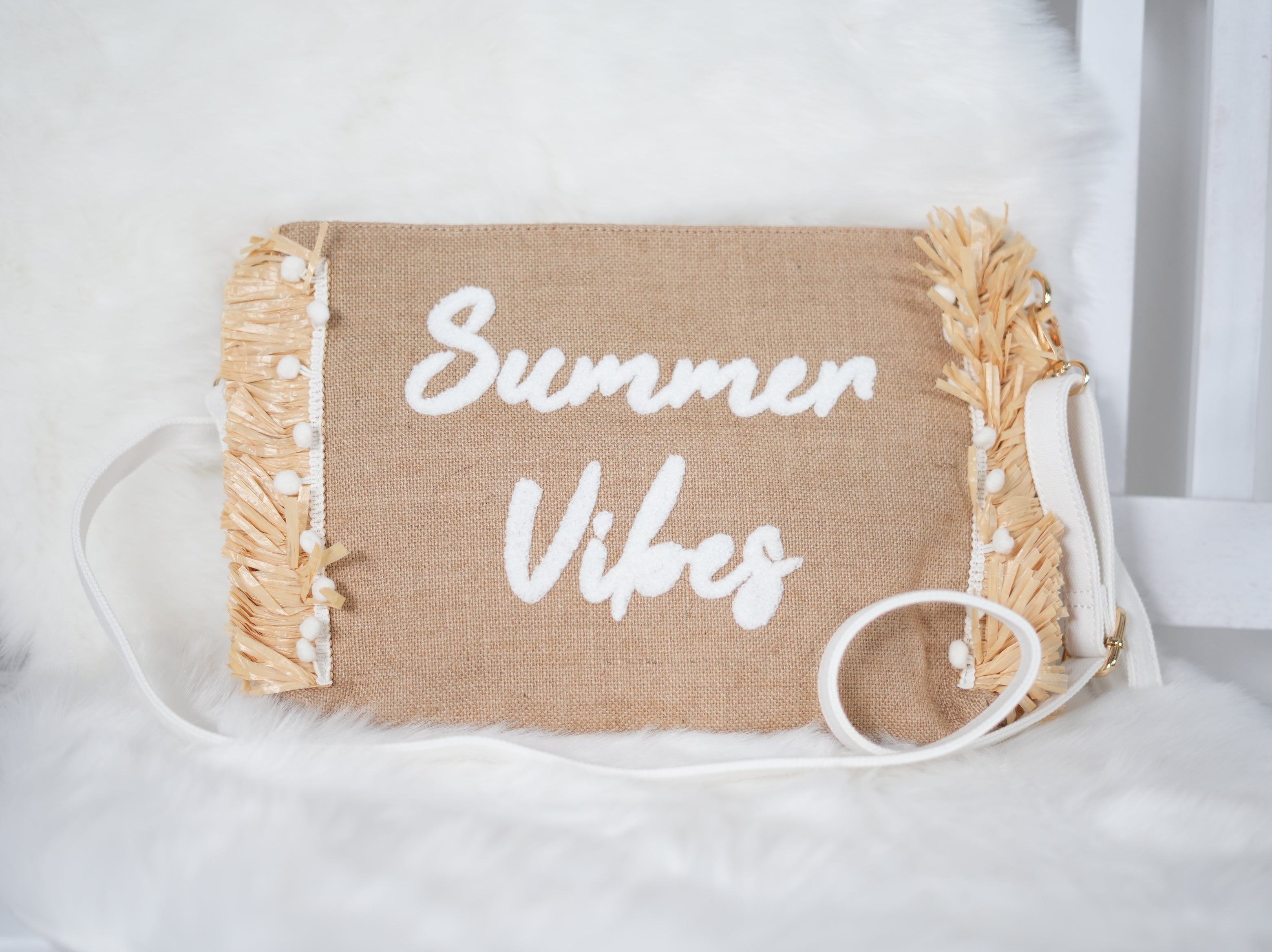 Niedliche Crossbag, "summer vibes" Beige Wollweiß