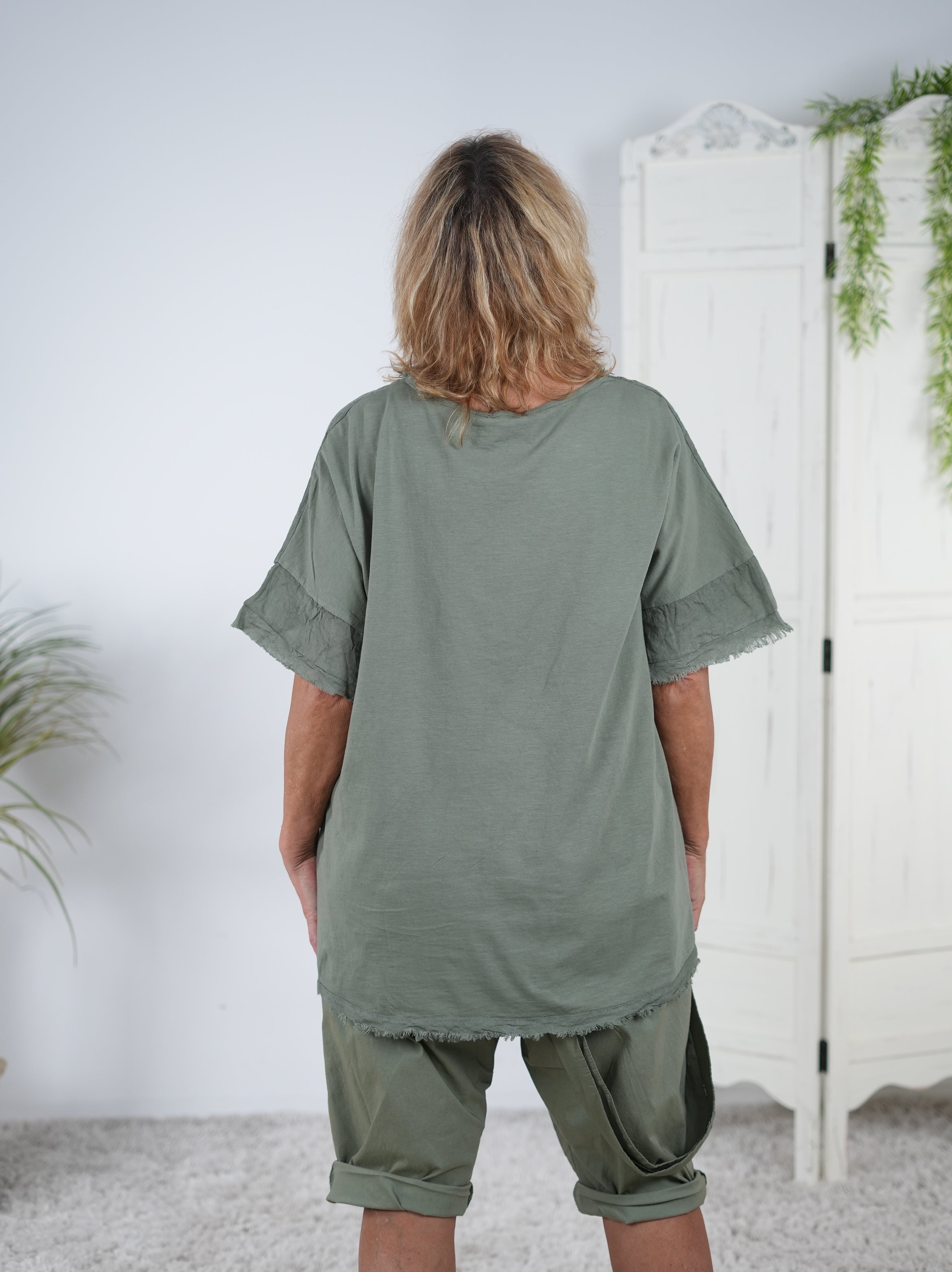 oversize Leinen Shirt mit Totenkopf Motiv