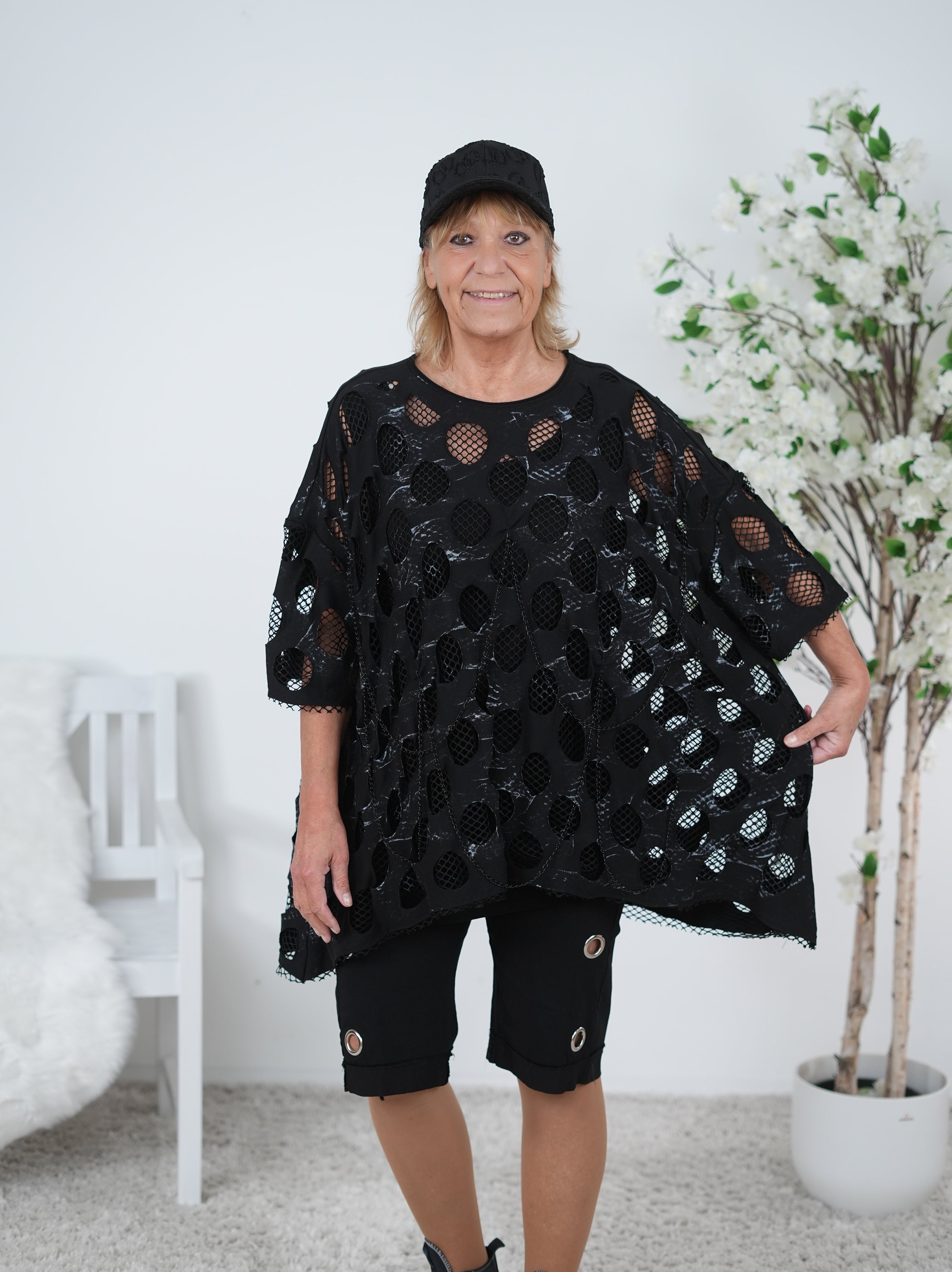 oversize Netz Shirt mit Ketten "Details"