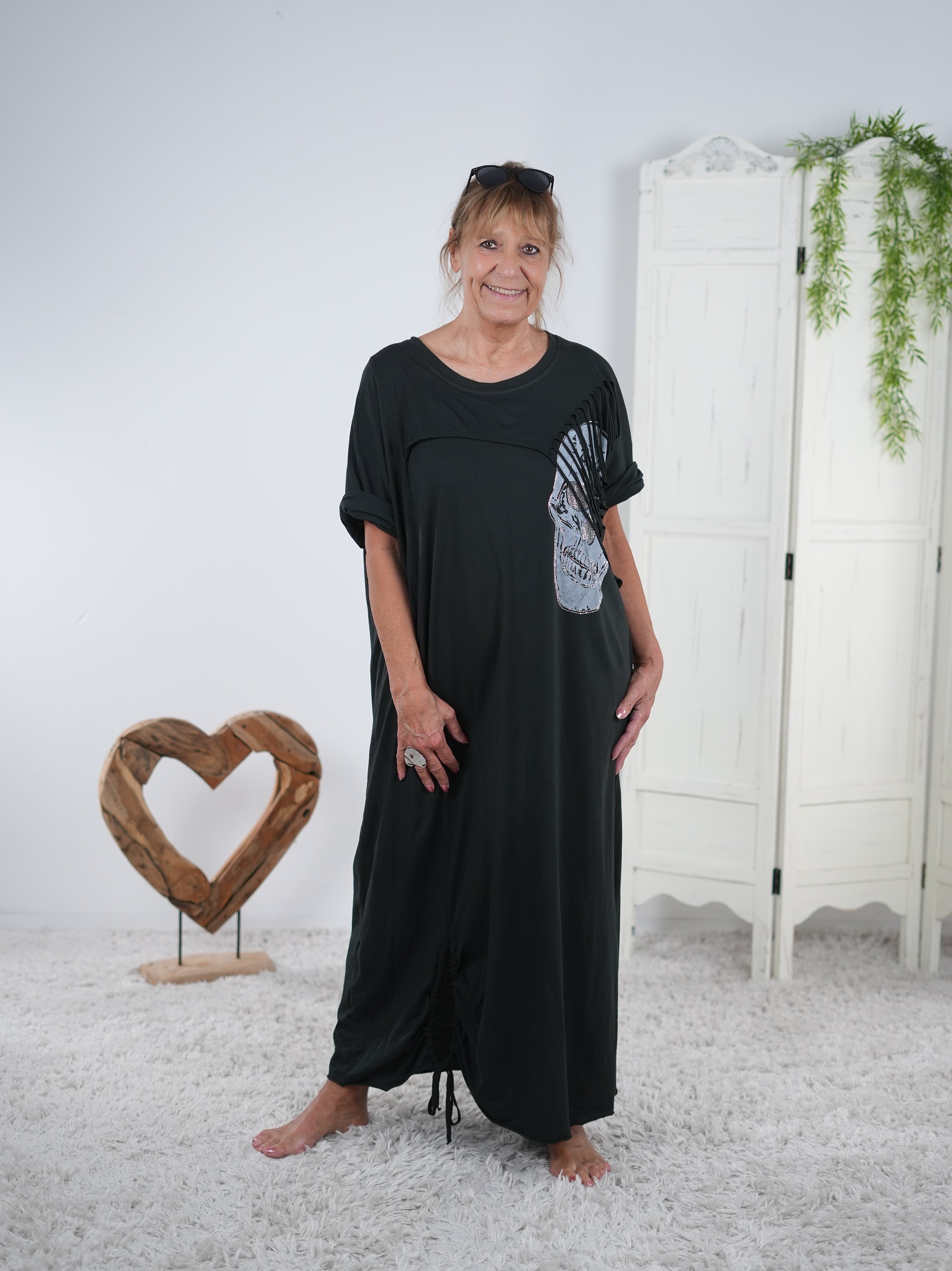 oversized Kleid mit großem Skull Print Schwarz