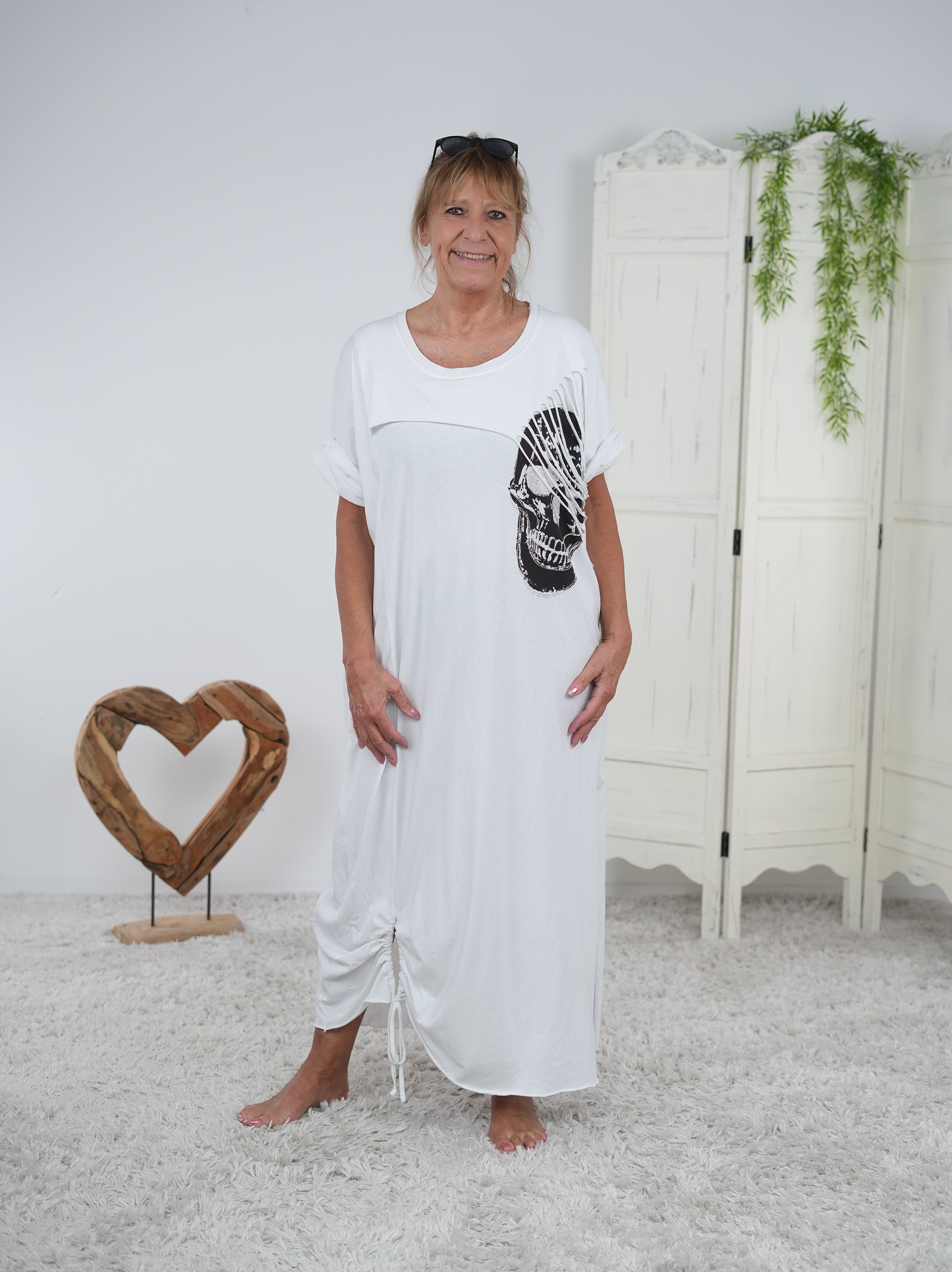 oversized Kleid mit großem Skull Print Weiß