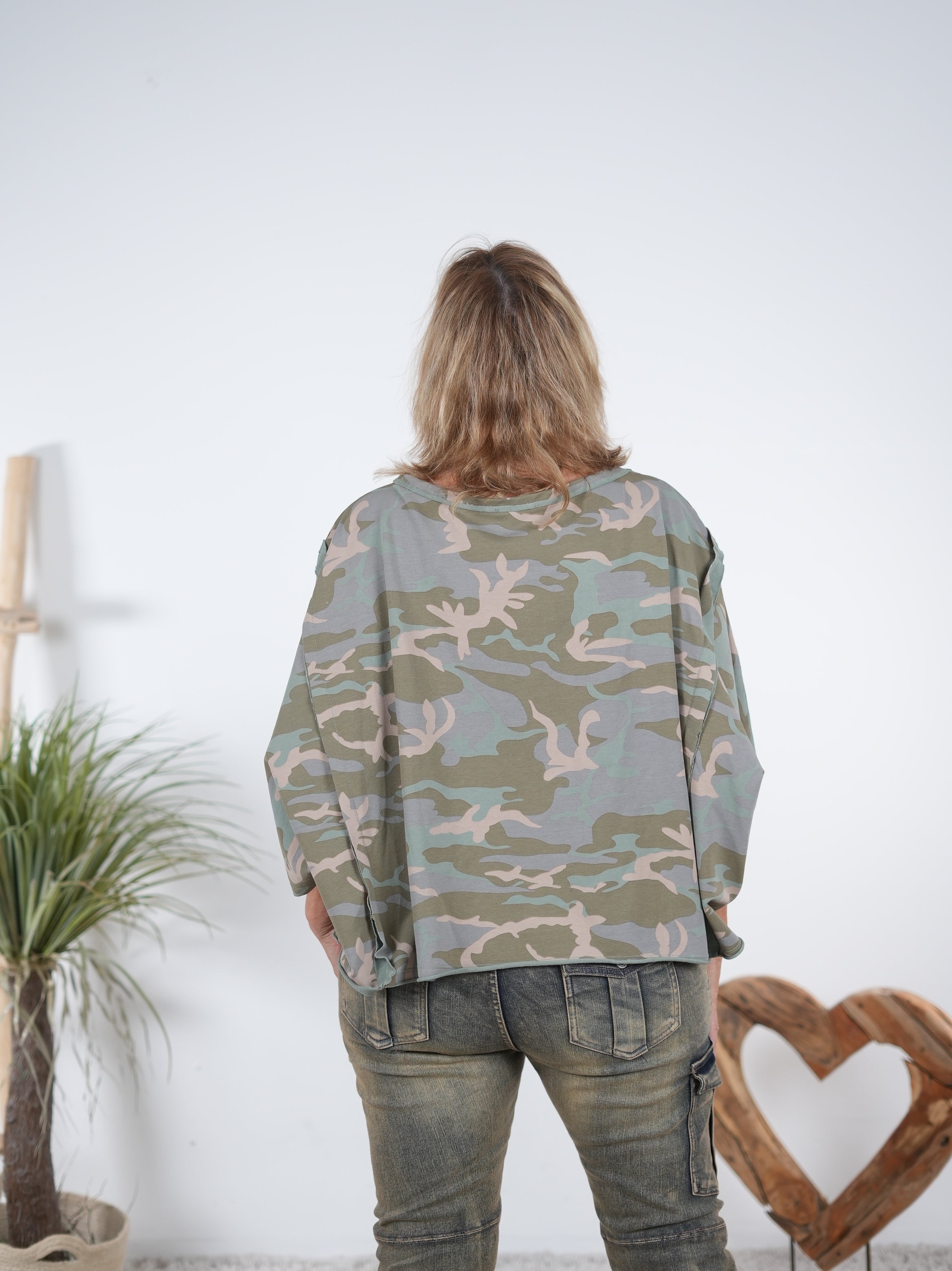 Poncho Shirt im Camouflage Look mit Rundhalsausschnitt