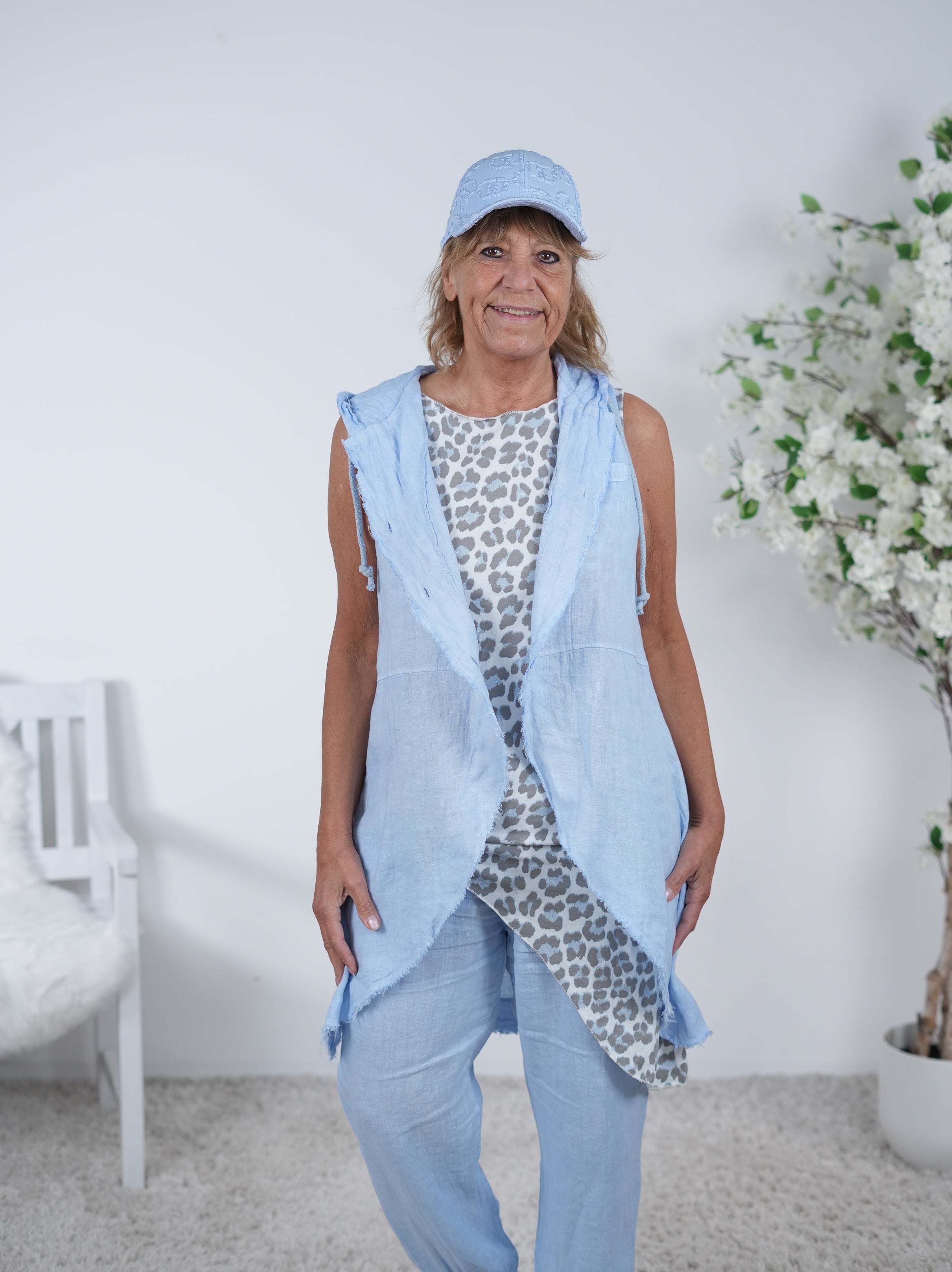 Weste aus Leinen mit Kapuze Einheitsgröße (ca Gr. 38 "oversize"-42) Blau