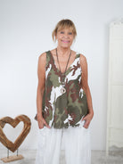 Leinen Top in Camouflage Weiß