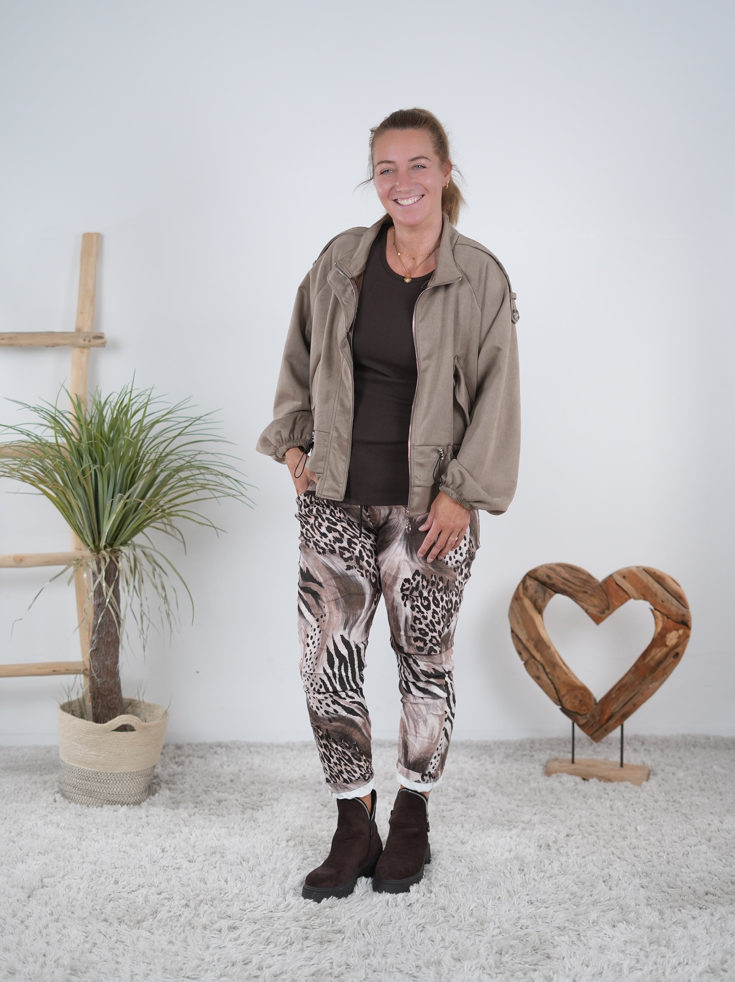 Lässige Velours Jacke Taupe