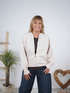 Sportliche Sweat-Jacke mit Linksnähte Beige