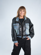 oversize Kunstlederjacke ~jeans~ One Size (ca Größe 38 "oversize" -44) Schwarz