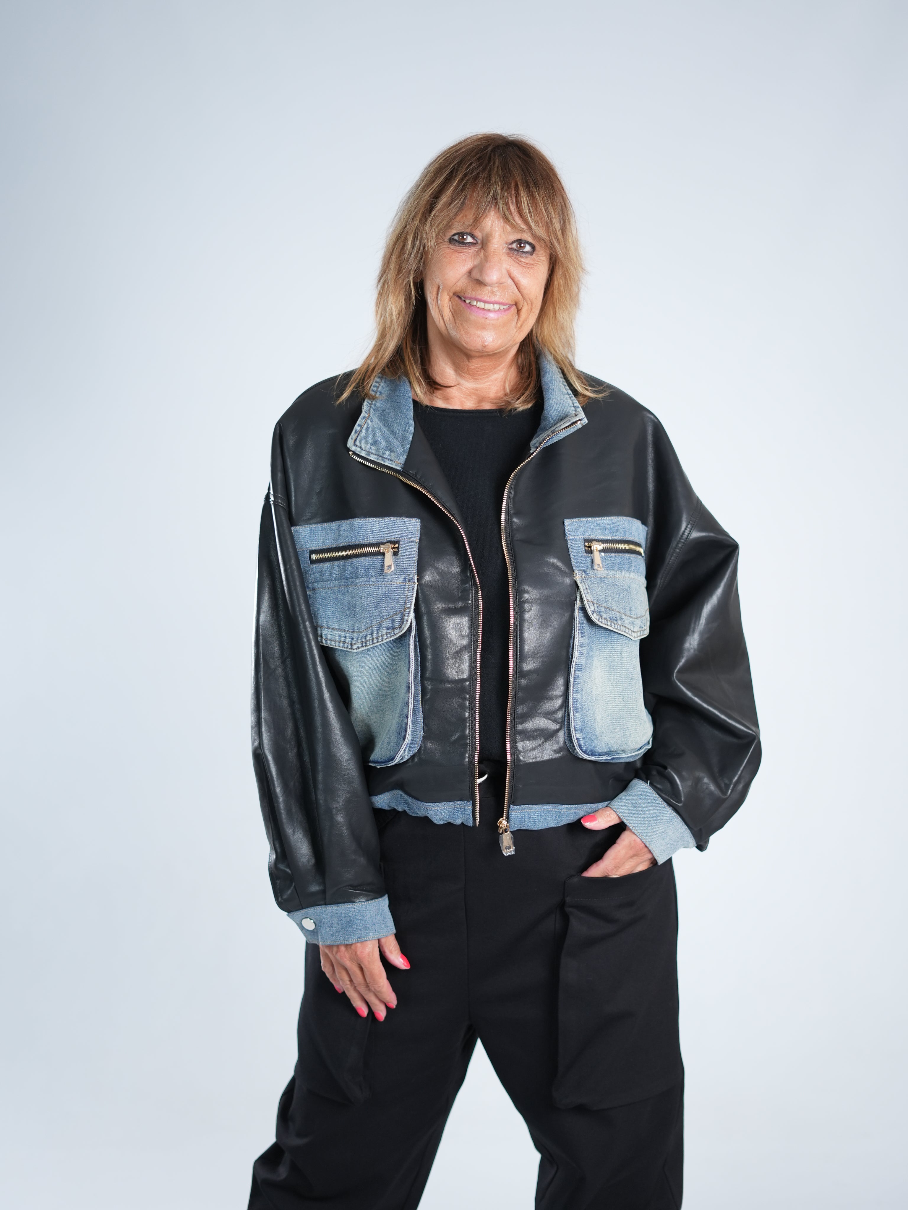 oversize Kunstlederjacke ~jeans~ One Size (ca Größe 38 "oversize" -44) Schwarz