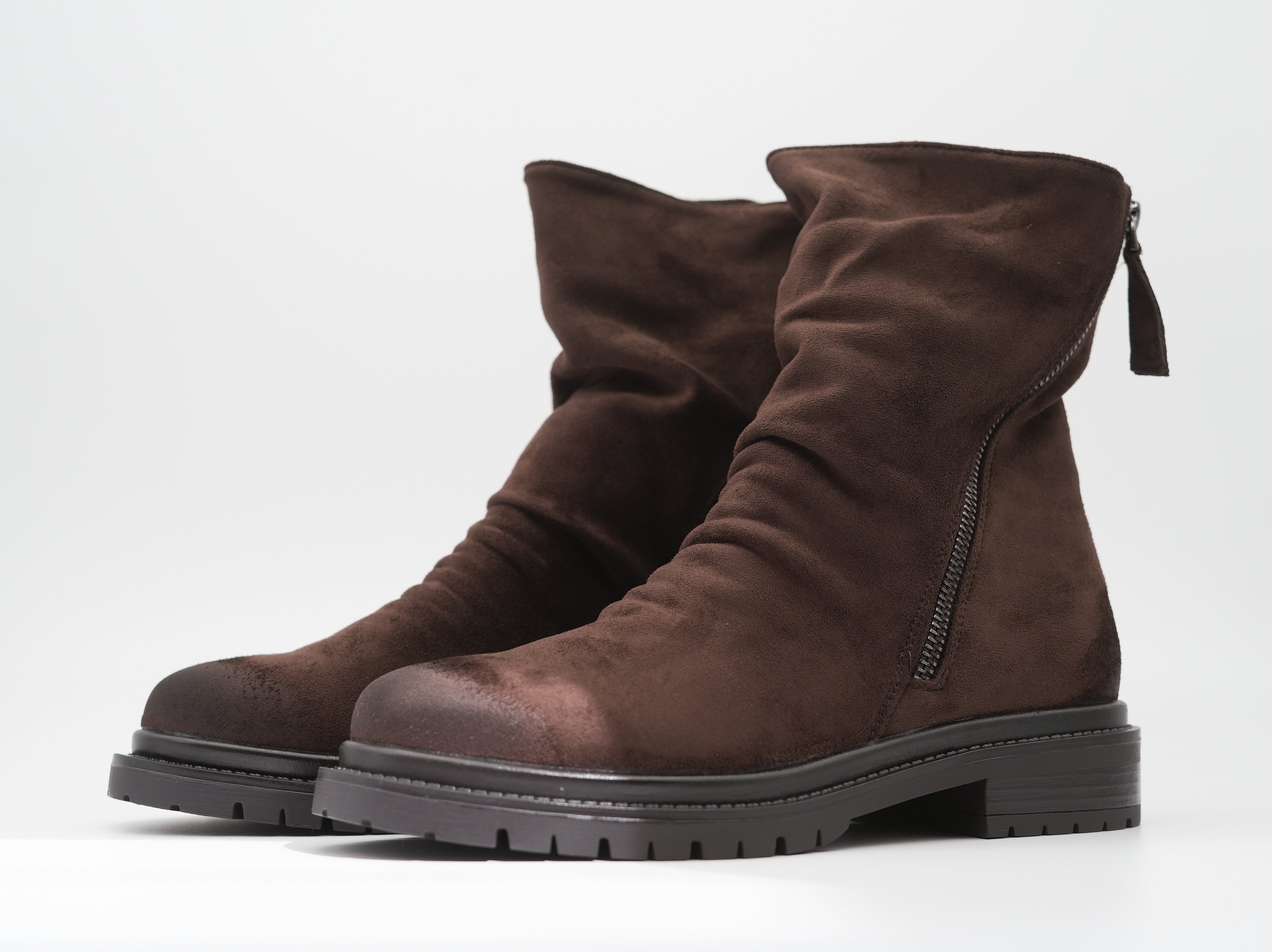 Ankle Boots mit seitlichem Reißverschluss Schoko