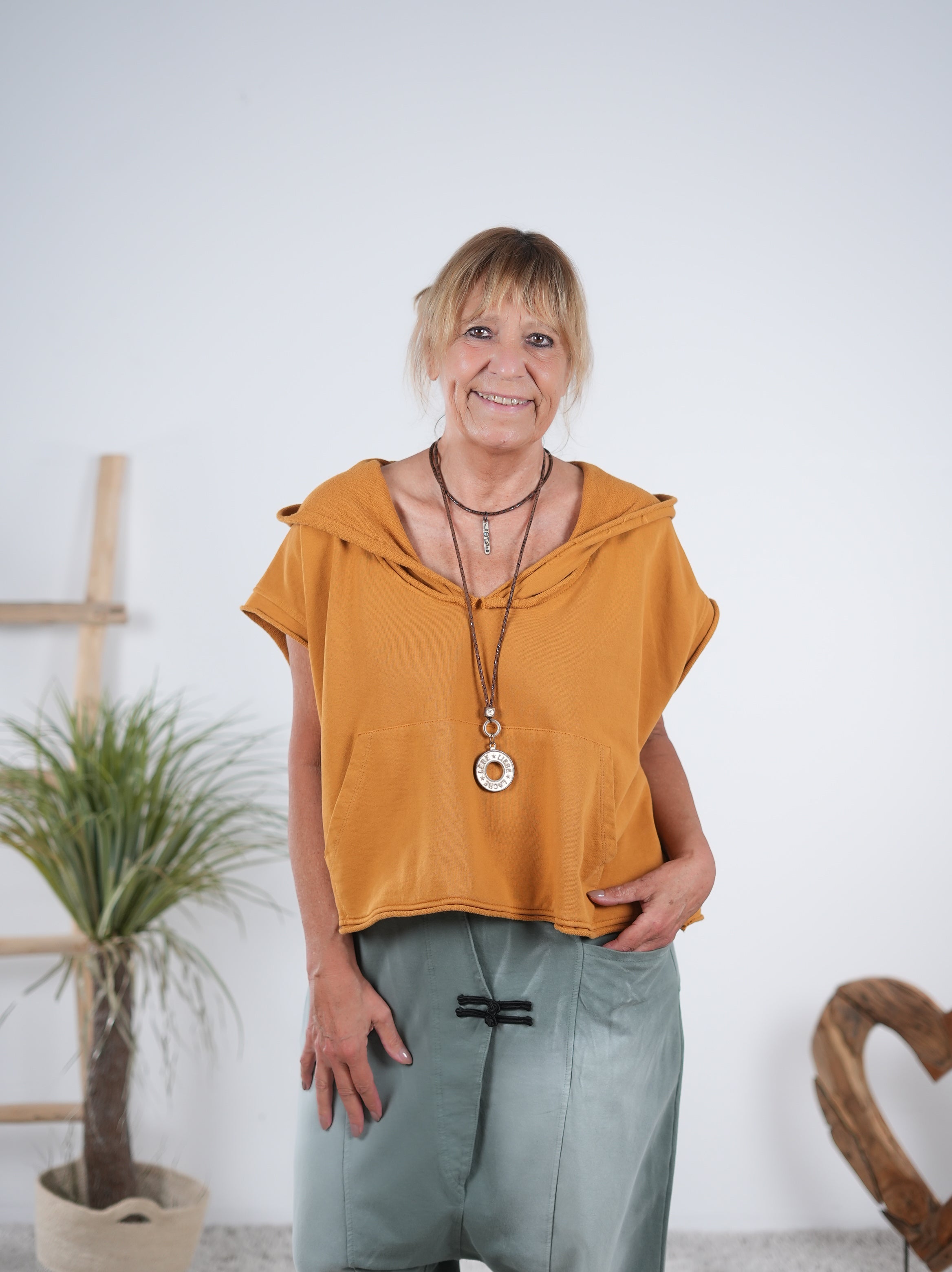 oversize Pullunder mit Kapuze Curry