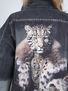 ausgefallene Jeans Jacke mit großem Motiv, zweifarbig