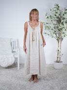 Leinen Kleid mit breiten Trägern Einheitsgröße (ca Gr. 40-44) Beige