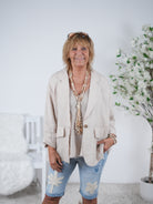 lässiger Leinen Blazer, unifarben Einheitsgröße (ca Gr. 40 "oversize"-44) Beige