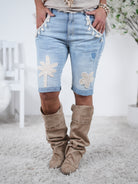 Jeans Short mit Palmen Patch Blau