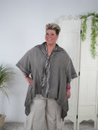 weite Bluse mit Schlips Taupe
