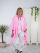 weite Bluse mit Schlips Neon Pink