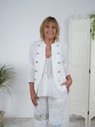 sportlicher Leinen Blazer mit goldenen Knöpfen Einheitsgröße (ca Gr. 38-42) Weiß