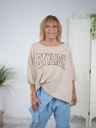 leichter oversize Poncho mit Schriftzug Camel