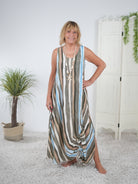 Sommerkleid mit Raffung in Streifen Olive