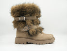 Boots mit Kunstfell und Schnallen Beige