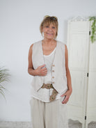 Leinen Weste mit Naturknopf Beige