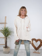 Oversize Longhoody mit Känguru Tasche Vanille