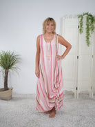 Sommerkleid mit Raffung in Streifen Rosa Beige