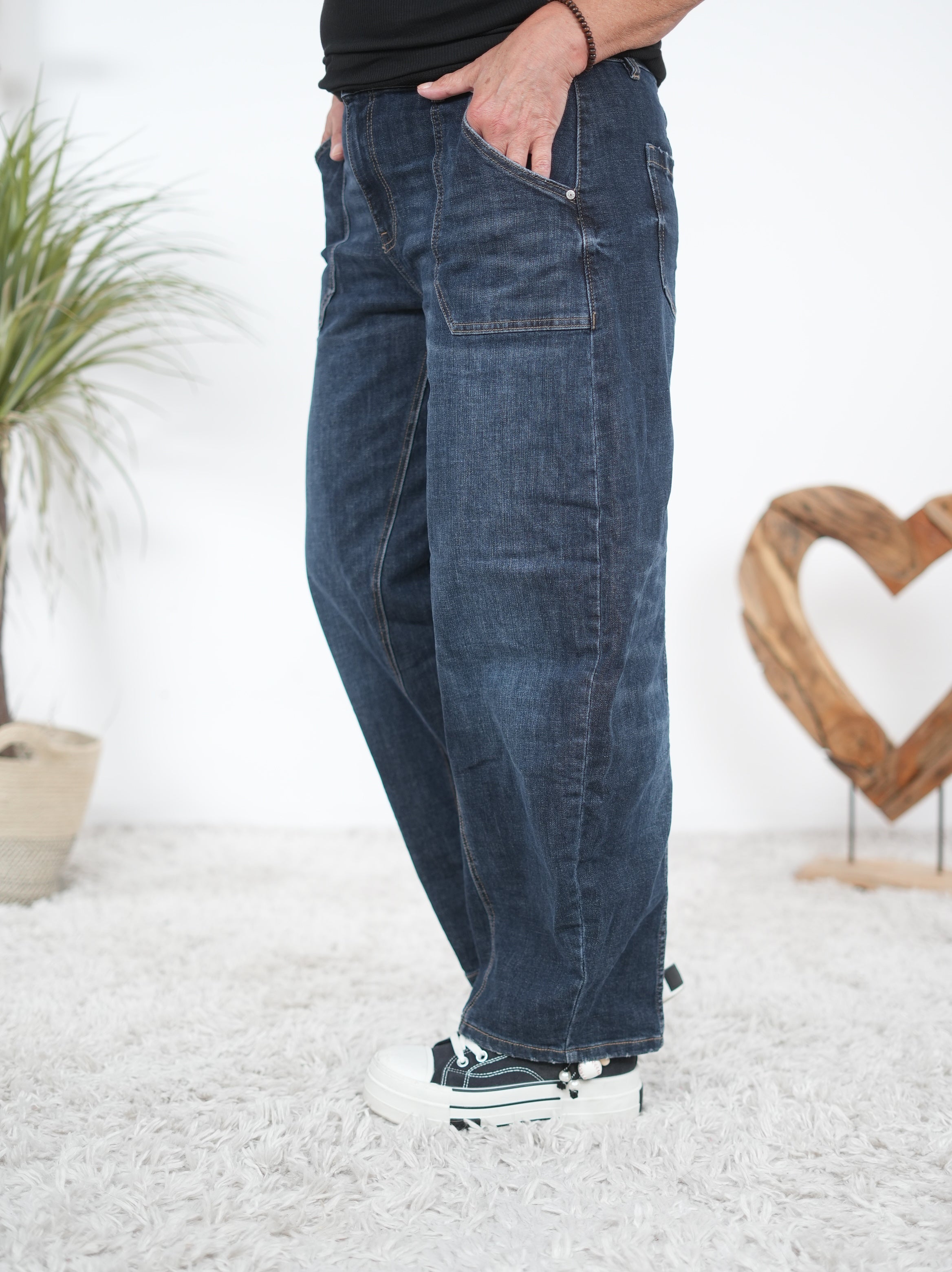 Weite Barrel Jeans, dark blue