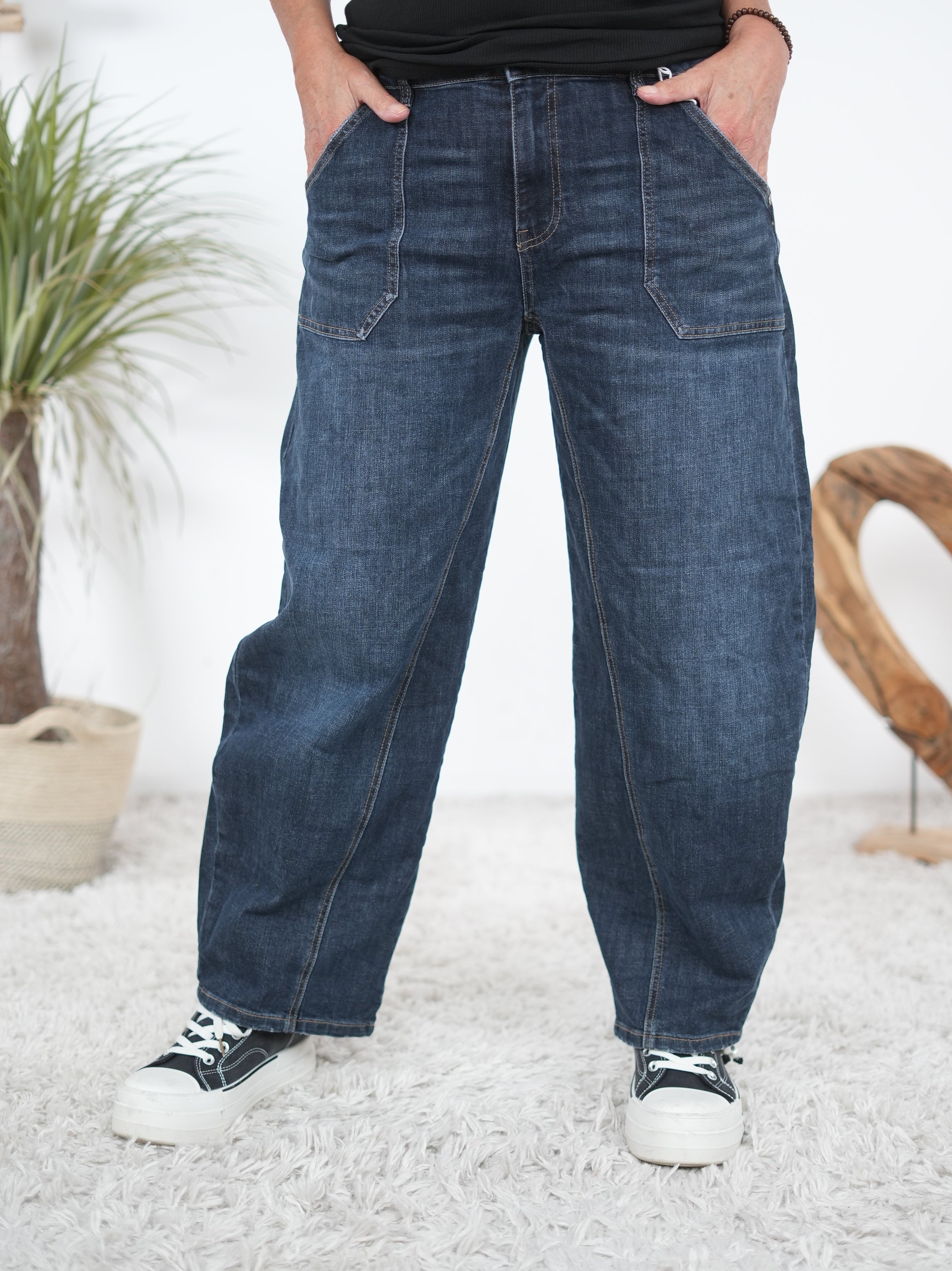 Weite Barrel Jeans, dark blue
