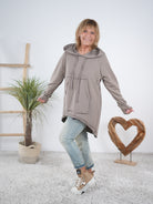 Oversize Longhoody mit Känguru Tasche Taupe