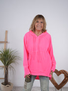 Oversize Longhoody mit Känguru Tasche Neon Pink